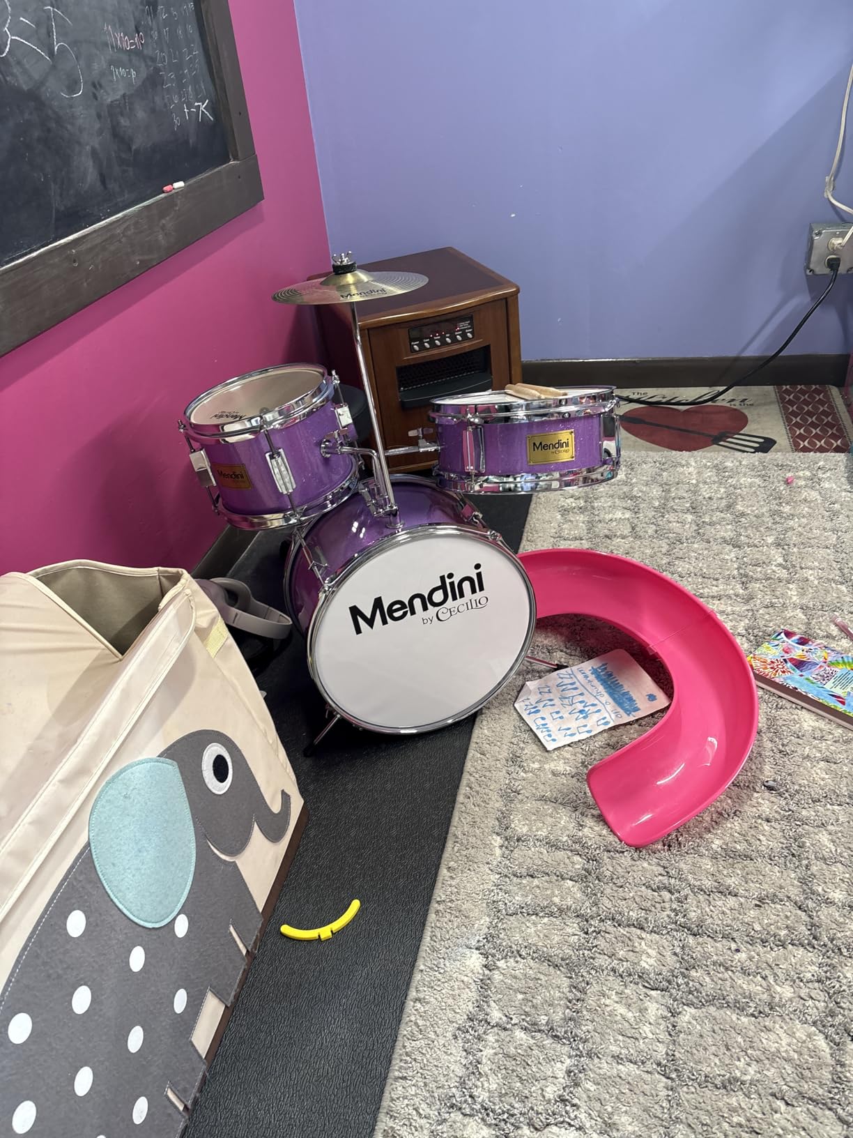 Mendini By Cecilio Drum Set, 3 Piece Junior Drum Set for Beginners with Bass Tom Snare Drum, 13 inch Drum Kit with Snare, Cymbal, Drumsticks, Adjustable Seat (Sky Blue) customer photo 2