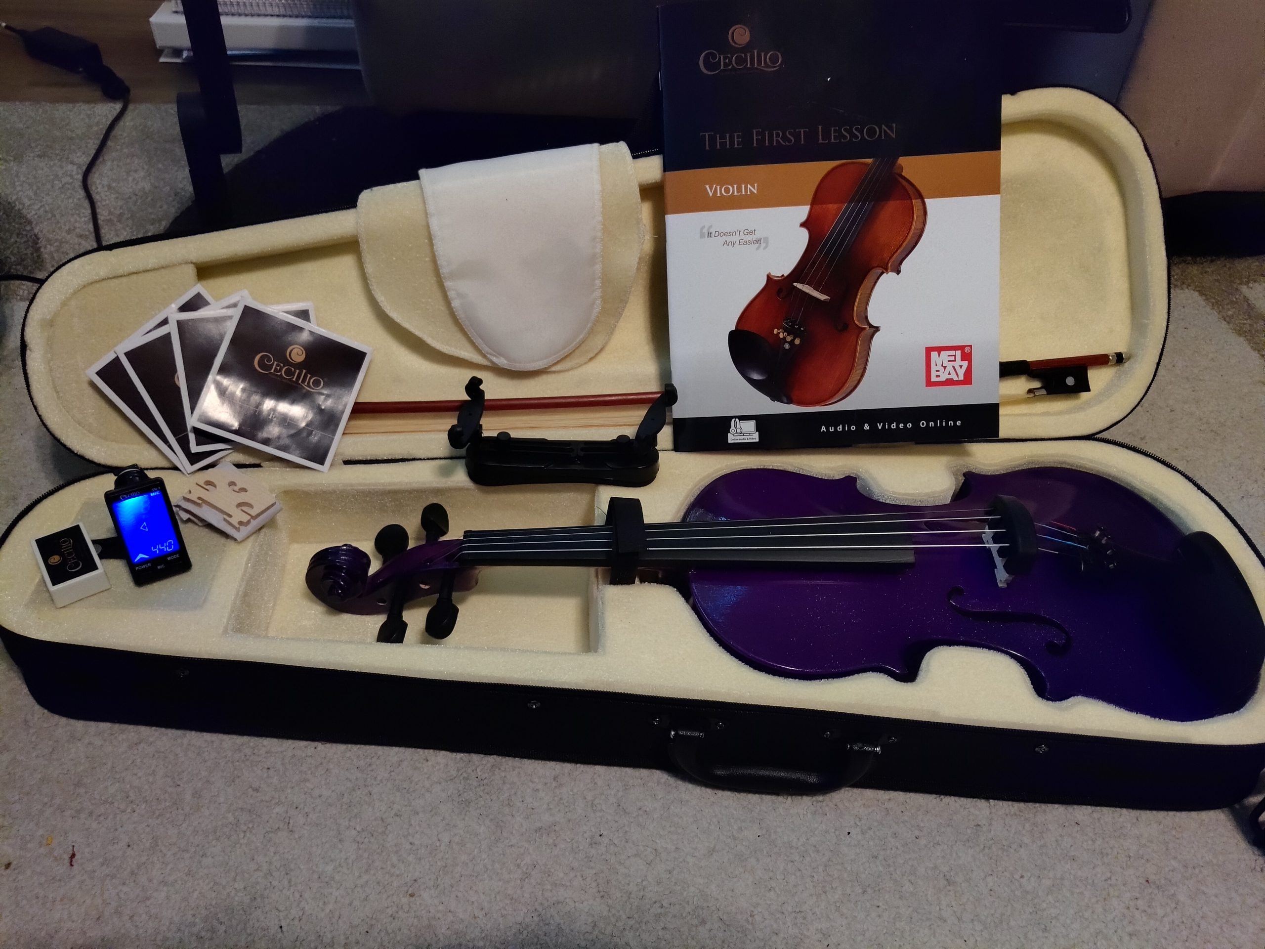 Mendini By Cecilio 3/4 Violin Set For Beginners - Fiddle Solidwood Kit with Hard Case - Acoustic Violin with Bow, Rosin, Tuner, Extra Strings & Bridge, Shoulder Rest and Lesson Book (Satin Antique) customer photo 2