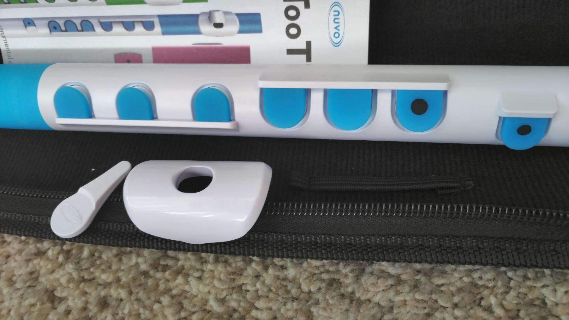 Nuvo Toot Plastic Flute for Beginners, (Black/Blue) | Firstnote and standard lip plates, silicone keys to help small fingers, concert C tuning, fingering chart, carry case customer photo 1