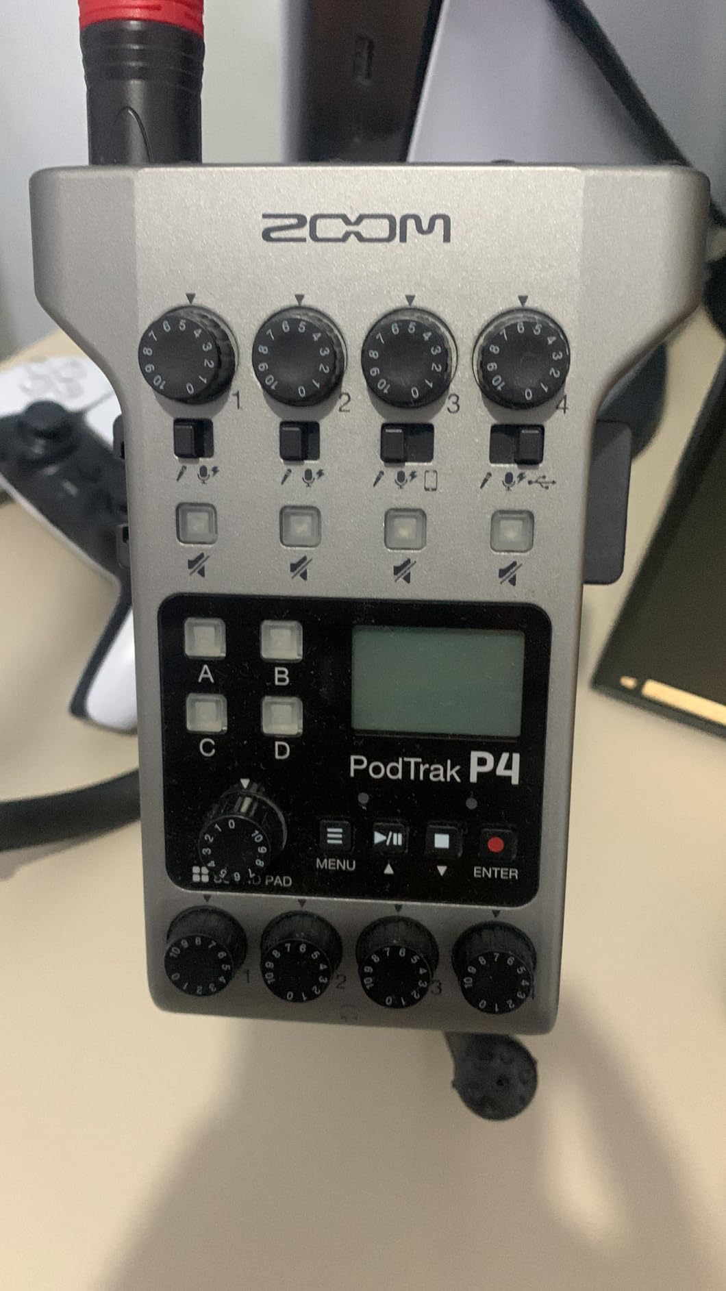 Zoom PodTrak P4 Podcast Recorder with 4 XLR Mic Inputs, 4 Headphone Outputs, Phone & USB Input for Remote Interviews, Sound Pads, 2-In/2-Out USB Audio Interface, Battery Powered | 4 Headphone Outs, Trrs Phone, 4 Sound Pads, SD Recording, 2-In/2-Out USB, Battery and USB customer photo 1