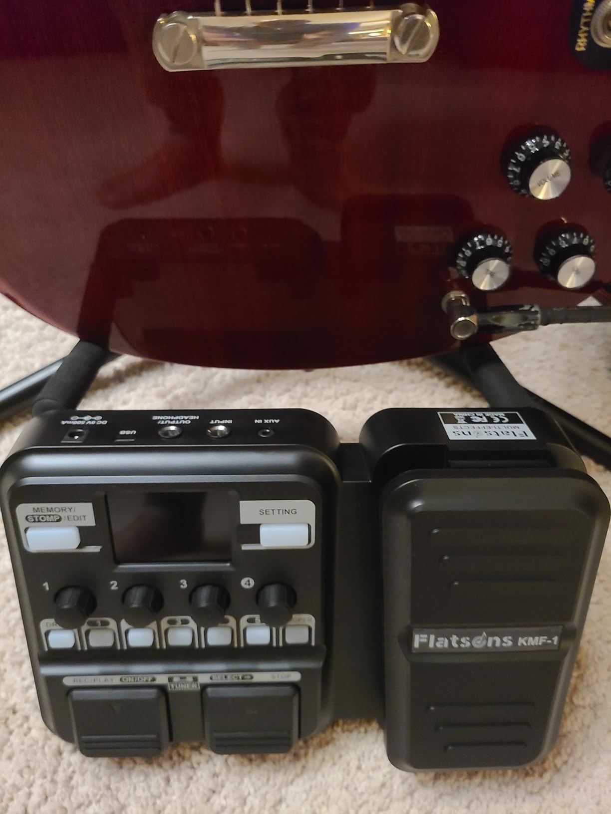 Flatsons KMF-1 Guitar Pedal, 77 Effects Guitar Multi Effects Pedal with 50 Preset, 42 Drum Rhythm, 18 Amp/Cab, Upgraded Color Screen, Aux In, Guitar Tuner Looper Expression Wah Volume Distortion Pedal customer photo 1