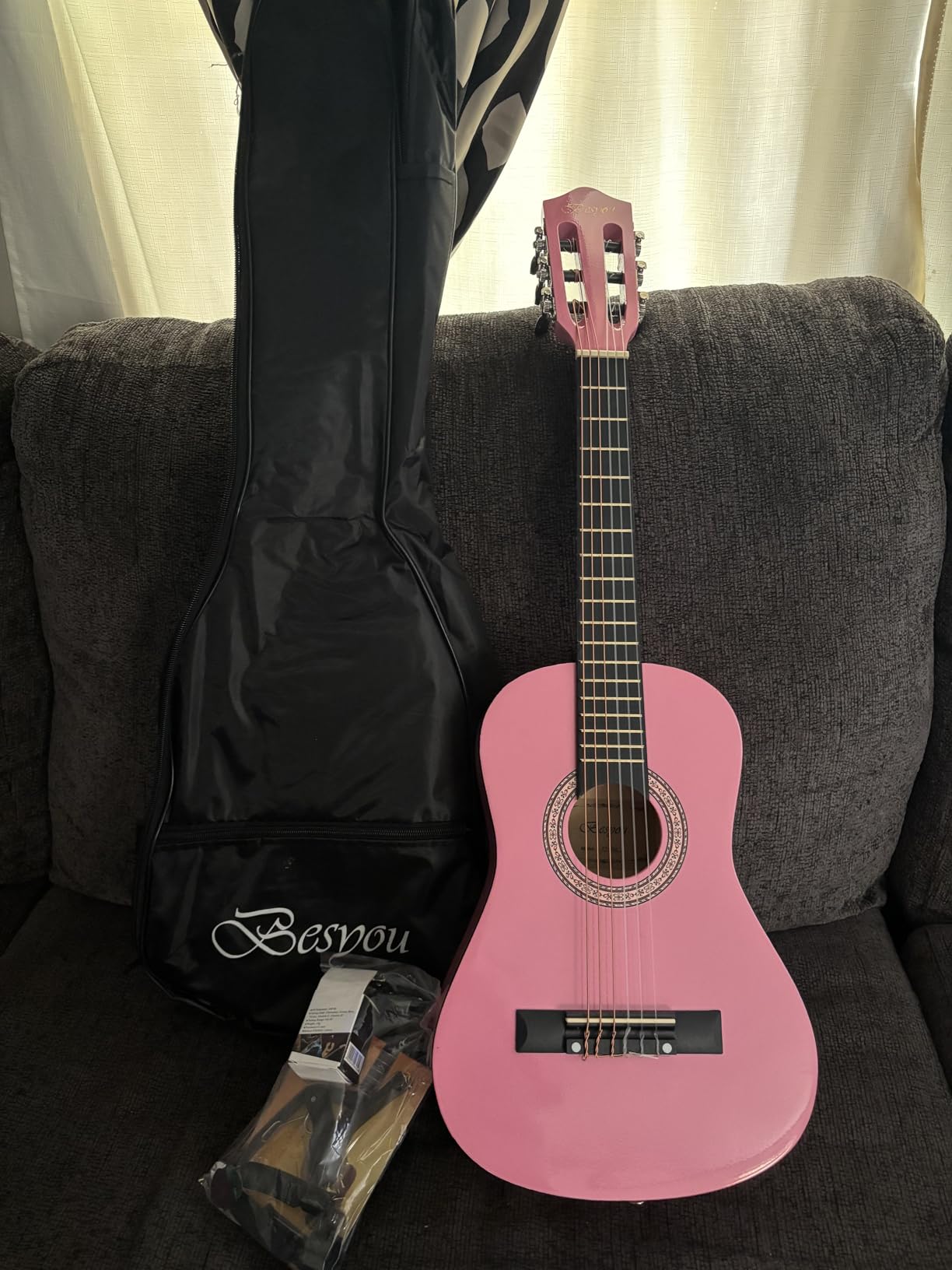 38in Beginner Acoustic Guitar Basic Starter Kit Tuner Bag Capo Strings Winders Strap Picks Student/Kids Guitar Pickguard with Gig Bag Blue customer photo 2