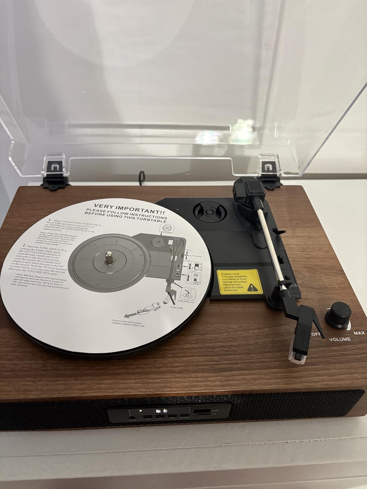 Vinyl Record Player with Bluetooth, 3-Speed Belt-Drive Turntable with Built-in Speakers, Easy Setup for Beginners, USB Recording, RCA/AUX/Headphone Jack, Classic Black Wood Design customer photo 2