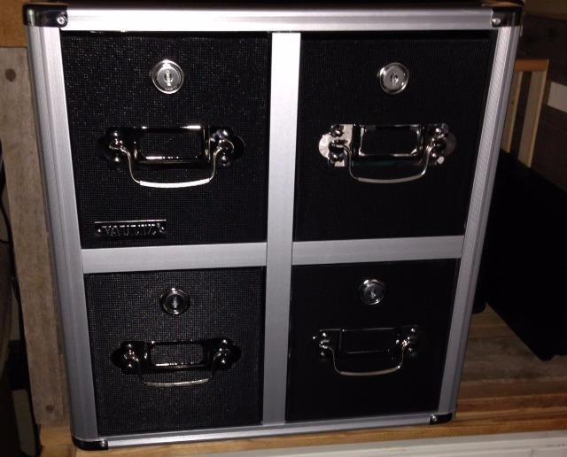 Vaultz 4-Drawer CD File Cabinet, Locking DVD & CD Storage Box, Black | Locking filing unit holds hundreds of discs with no cases, key lock keeps media secure, sturdy steel corners, black finish customer photo 1