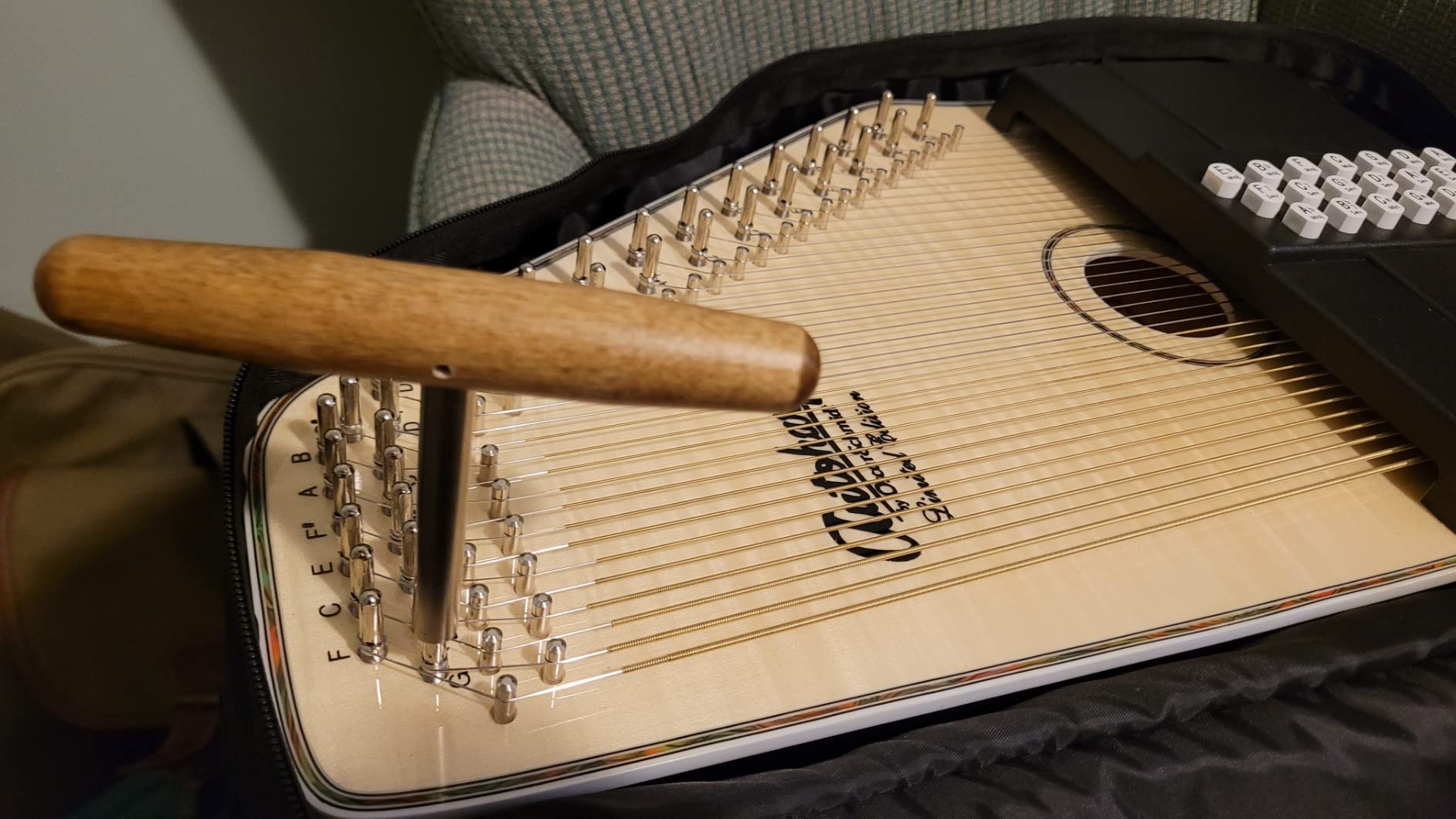 Oscar Schmidt OS11021FNE 21 Chord Acoustic Electric Auto Harp, Flame Maple | Passive electronic pickup; FT600 fine tuning system; Rock maple pin block customer photo 1