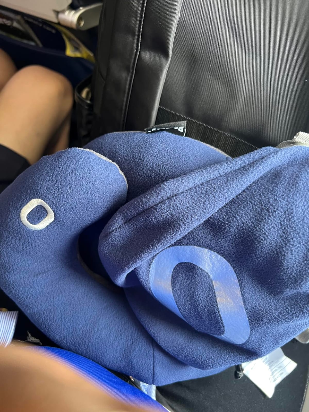 BCOZZY Travel Neck Pillow for Airplane - Patented Double Support for Head, Neck, and Chin. Best for Long Flights, Plane Sleeping, and Car Rides. Adjustable Size. Fully Washable. Carry Bag. Large, Navy customer photo 1