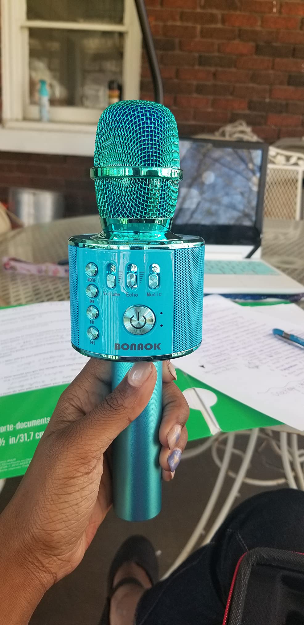 BONAOK Wireless Bluetooth Karaoke Microphone, 3-in-1 Portable Handheld Karaoke Mic Speaker Machine Home Party Birthday for All Smartphones PC (Q37 Rose Gold) customer photo 1