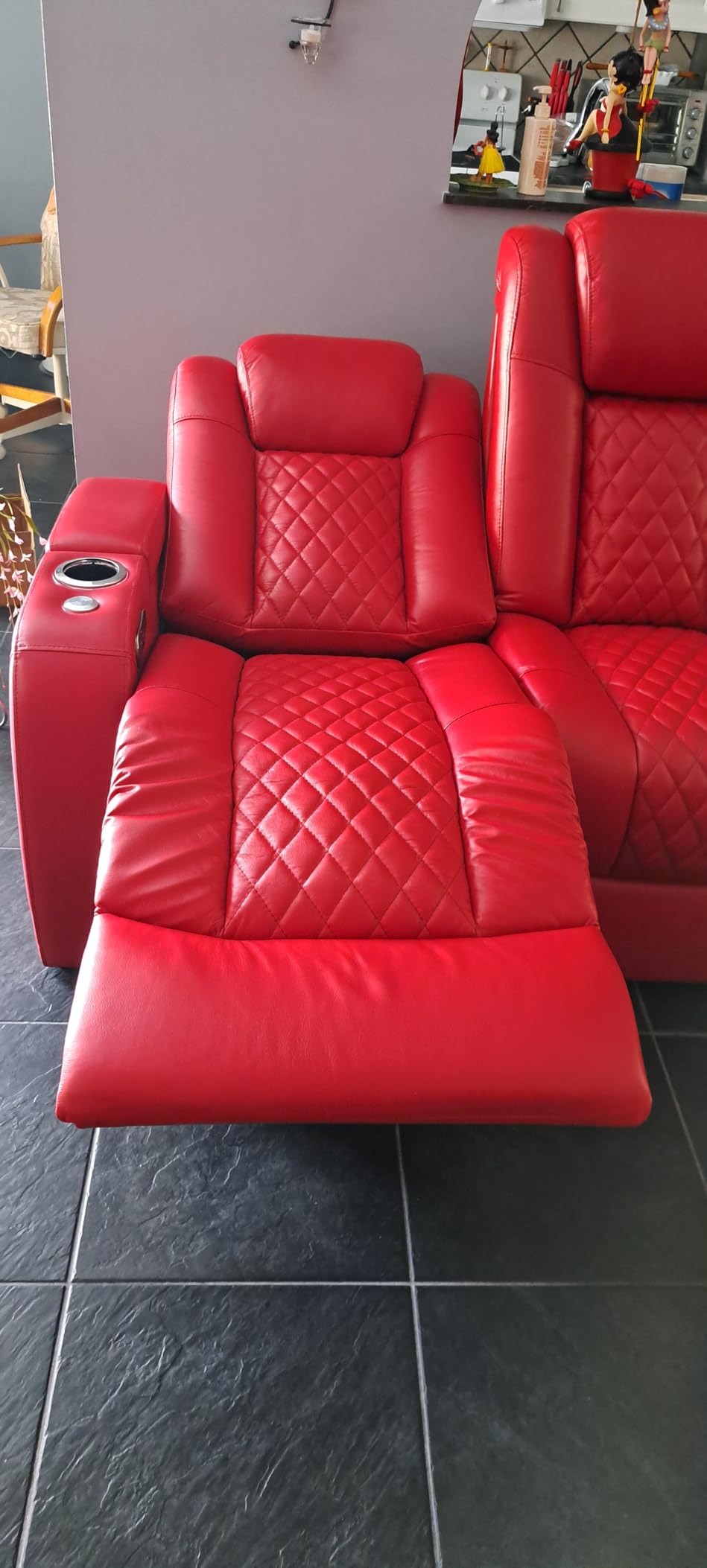 Seatcraft Anthem Home Theater Seating Red Sofa with Fold Down Table | Italian Leather, Powered Headrest, Power Recline, USB-A charging, Fold-Down Table customer photo 1