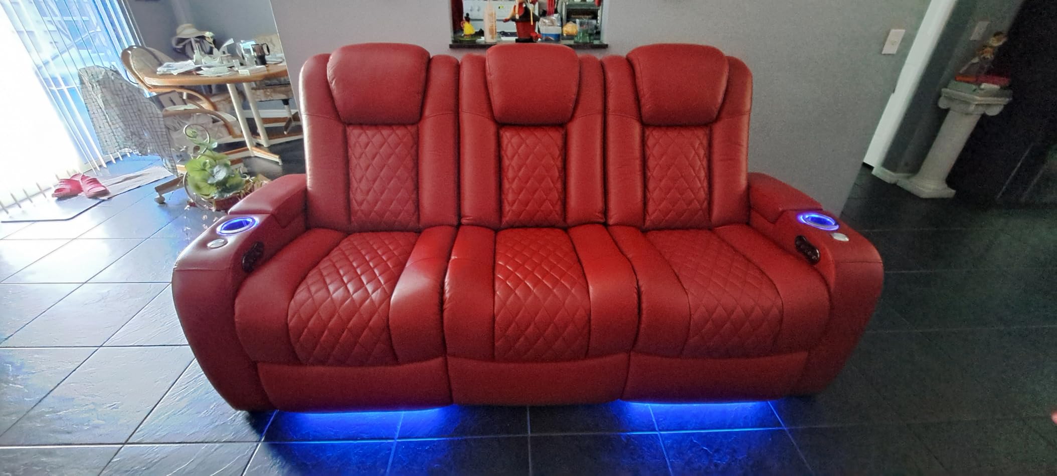 Seatcraft Anthem Home Theater Seating Red Sofa with Fold Down Table | Italian Leather, Powered Headrest, Power Recline, USB-A charging, Fold-Down Table customer photo 2