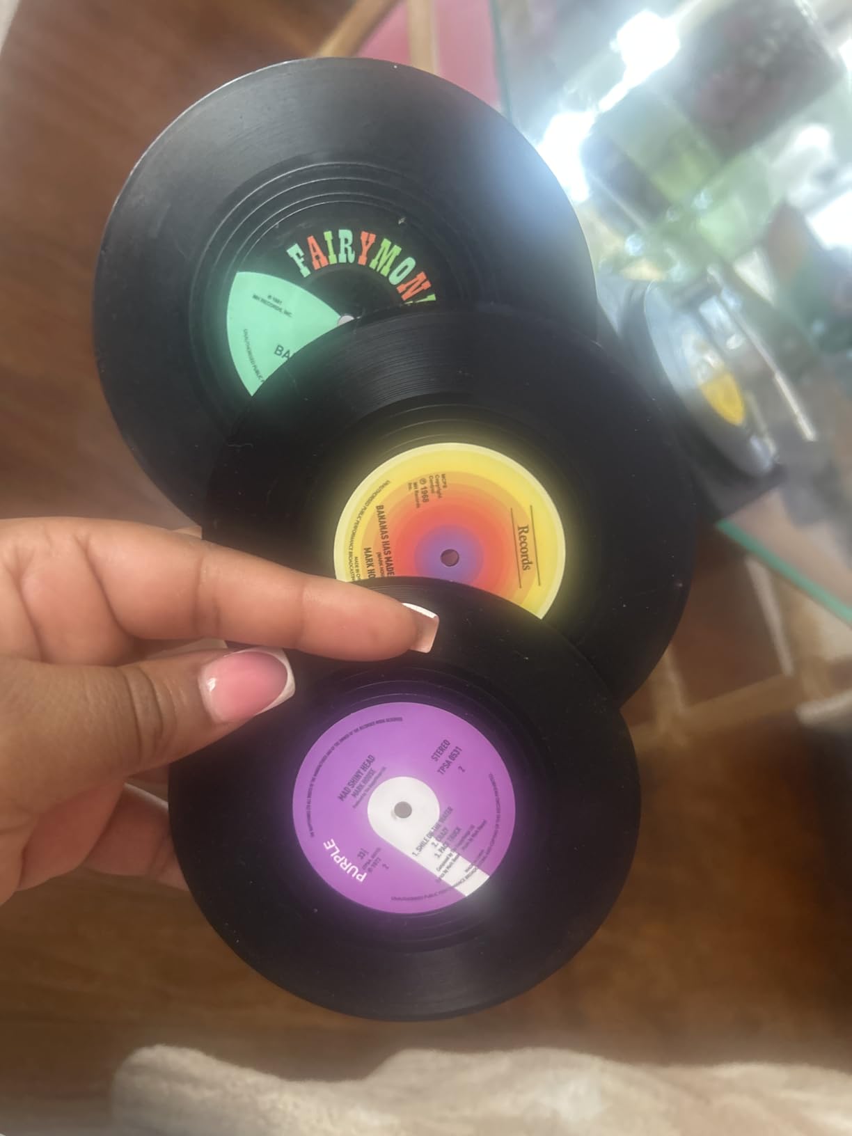 Coasters for Drinks with Gift Box - Set of 6 Colorful Retro Vinyl Record Disk Coasters with Funny Labels - Prevent Furniture from Dirty and Scratched - 4.2 Inch customer photo 1
