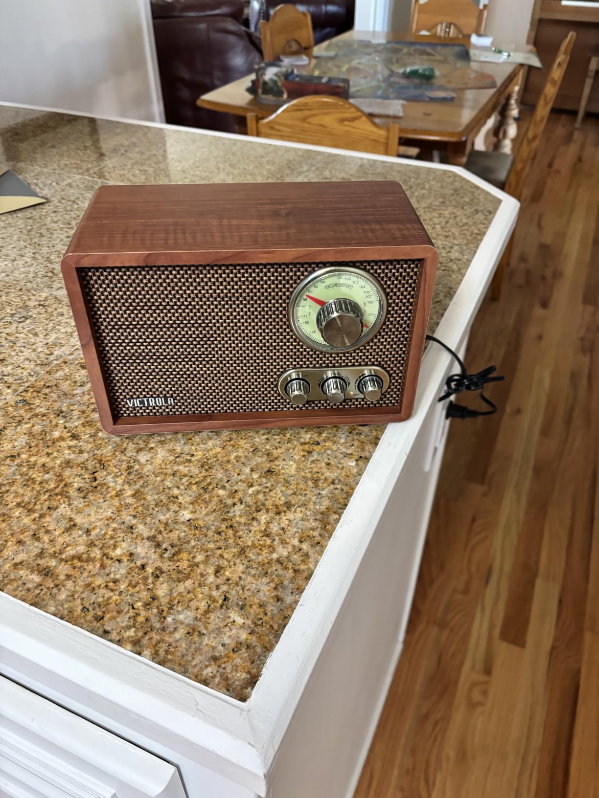 Victrola Willow - Retro Wood Bluetooth Radio, AM/FM - Walnut | Compact wood tabletop radio, analog AM/FM rotary dial, Bluetooth streaming, built-in speakers, bass and treble controls customer photo 1