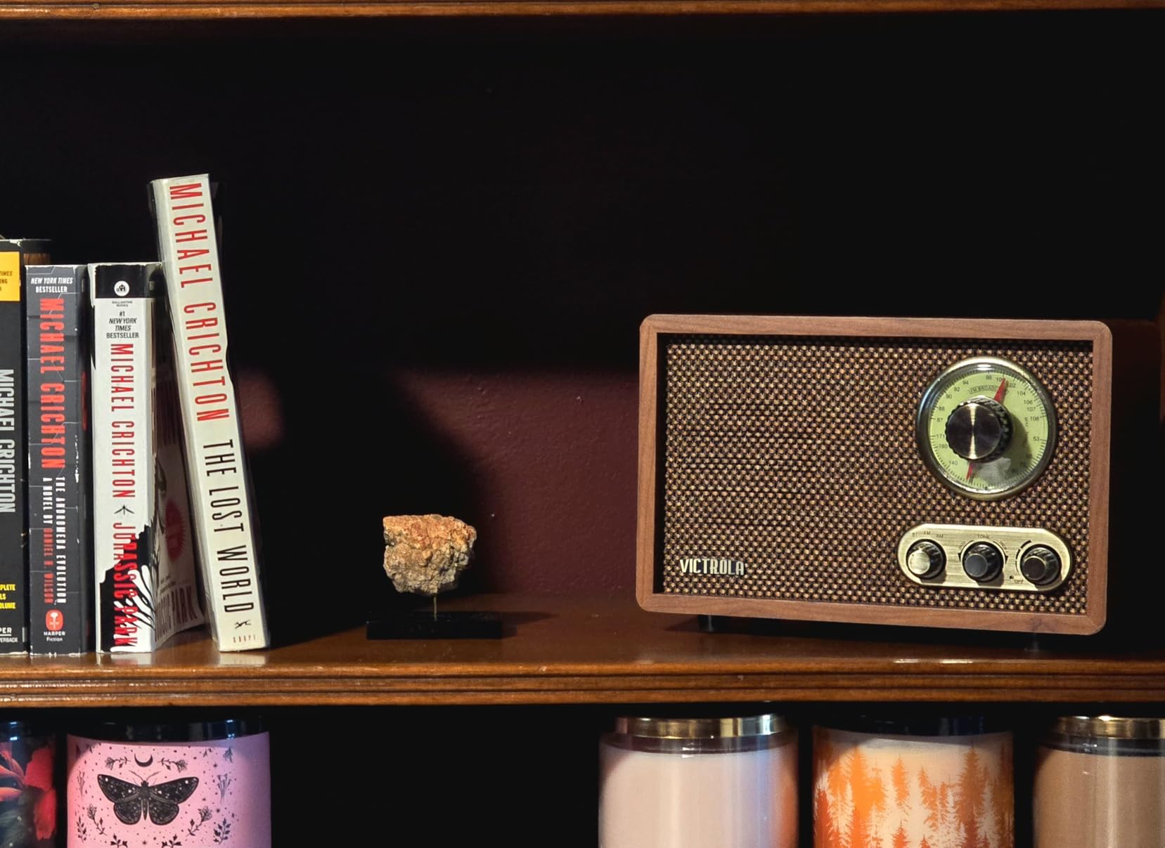 Victrola Willow - Retro Wood Bluetooth Radio, AM/FM - Walnut | Compact wood tabletop radio, analog AM/FM rotary dial, Bluetooth streaming, built-in speakers, bass and treble controls customer photo 2