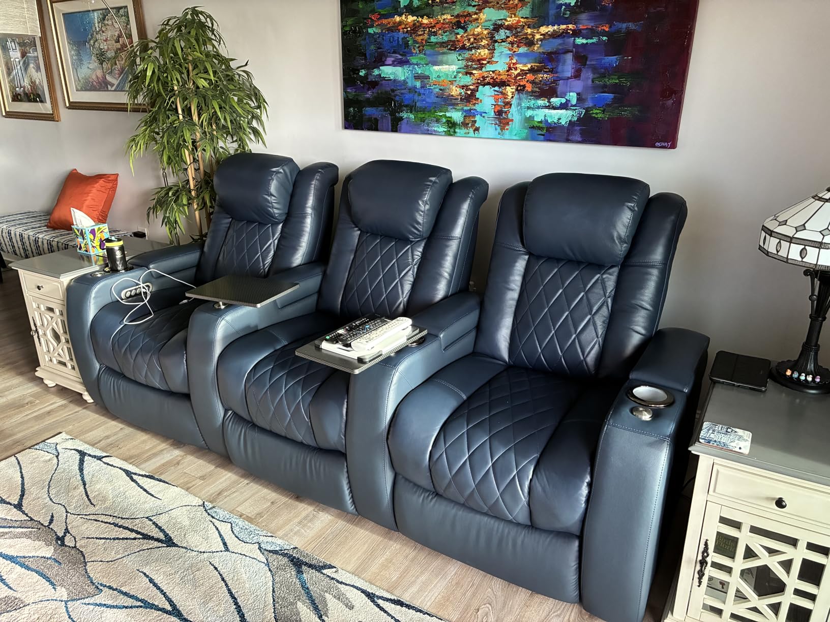 Valencia Tuscany Home Theater Seat - Nappa Leather Power Recliner with Cool Gel Memory Foam, USB-C/USB-A Charging, RGB LED Lights, Adjustable Lumbar & Headrest (Row of 2, Black) customer photo 1