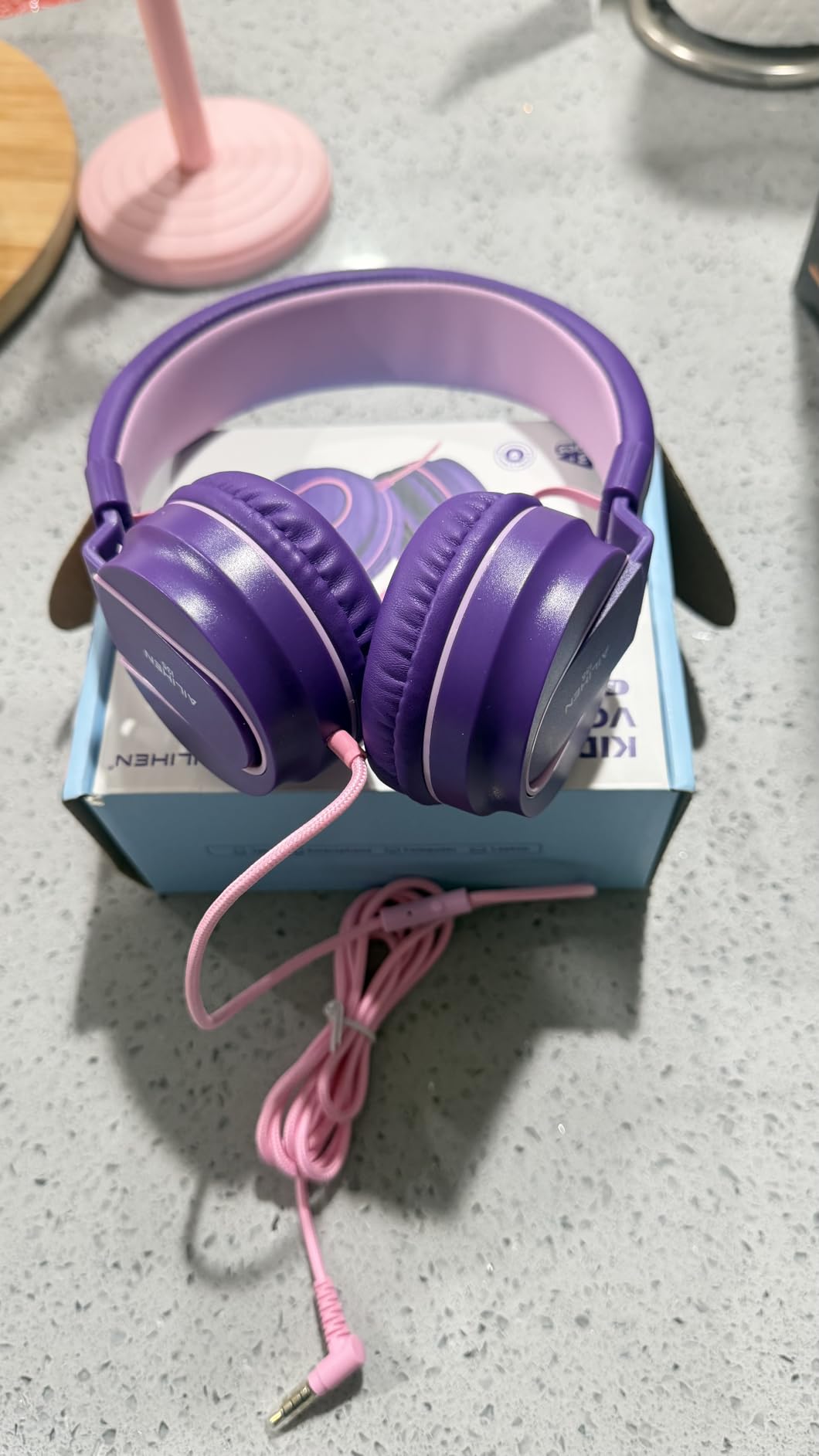 Kids Headphones for School with Microphone, 93dB Volume Limited, PinkPurple | Wired On Ear Headphones for Girls Boys, Foldable Lightweight Headphone for Classroom Learning & Entertainment Travel Computer customer photo 1