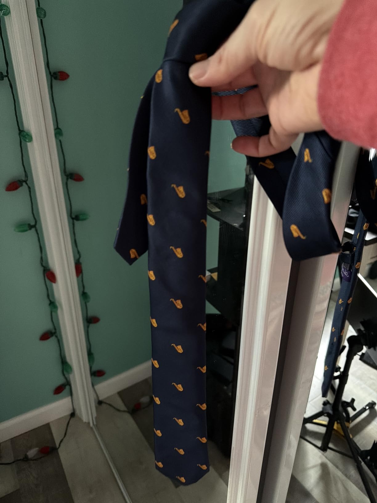 Saxophone Player Sax Musician Ties for Him | Prezzie for Men | Music Band Orchestra Skinny Neckties | Present for Work Colleague | Bday for Guys (Saxophone) customer photo 1