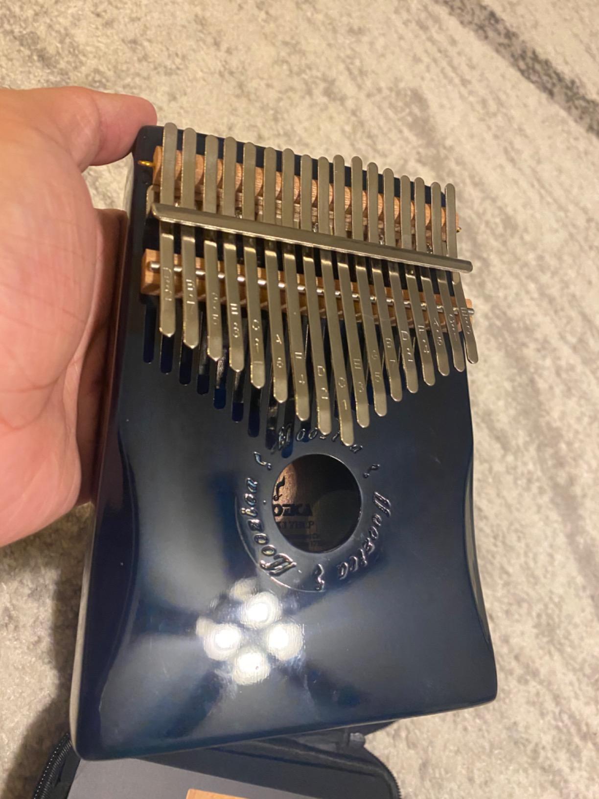 Moozica 17 Keys Kalimba Thumb Piano, Solid Mahogany Wood Professional Marimba Mbira with Piano Lacquer Finishing Musical Instrument Gift (Blue-K17BP) customer photo 2