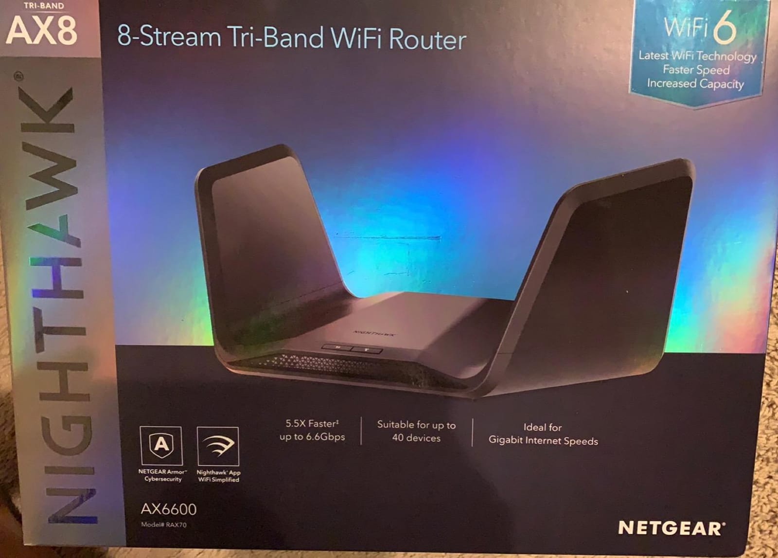 NETGEAR Nighthawk 8-Stream WiFi 6 Router (RAX70) - Security Features, AX6600 Tri-Band Wireless Speed (up to 6.6 Gbps) - Coverage up to 2,500 sq. ft., 40 Devices customer photo 2