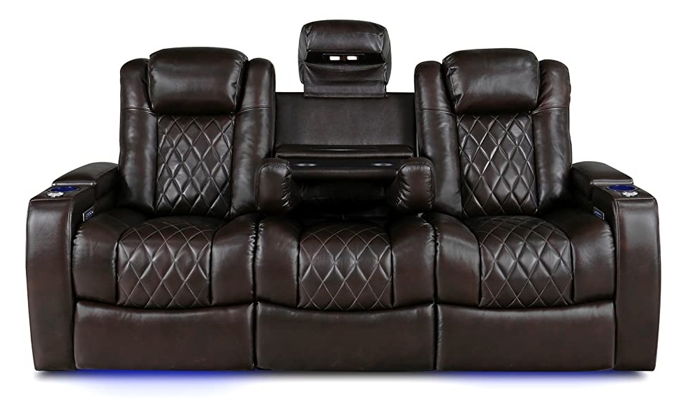 Valencia Home Theater Seating Tuscany 2025 3-Seat Power Recliner with Center Console - Top Grain Nappa 11000 Leather, Cool Gel Memory Foam, USB-C/A Charging, RGB Lights (Dark Chocolate) customer photo 1