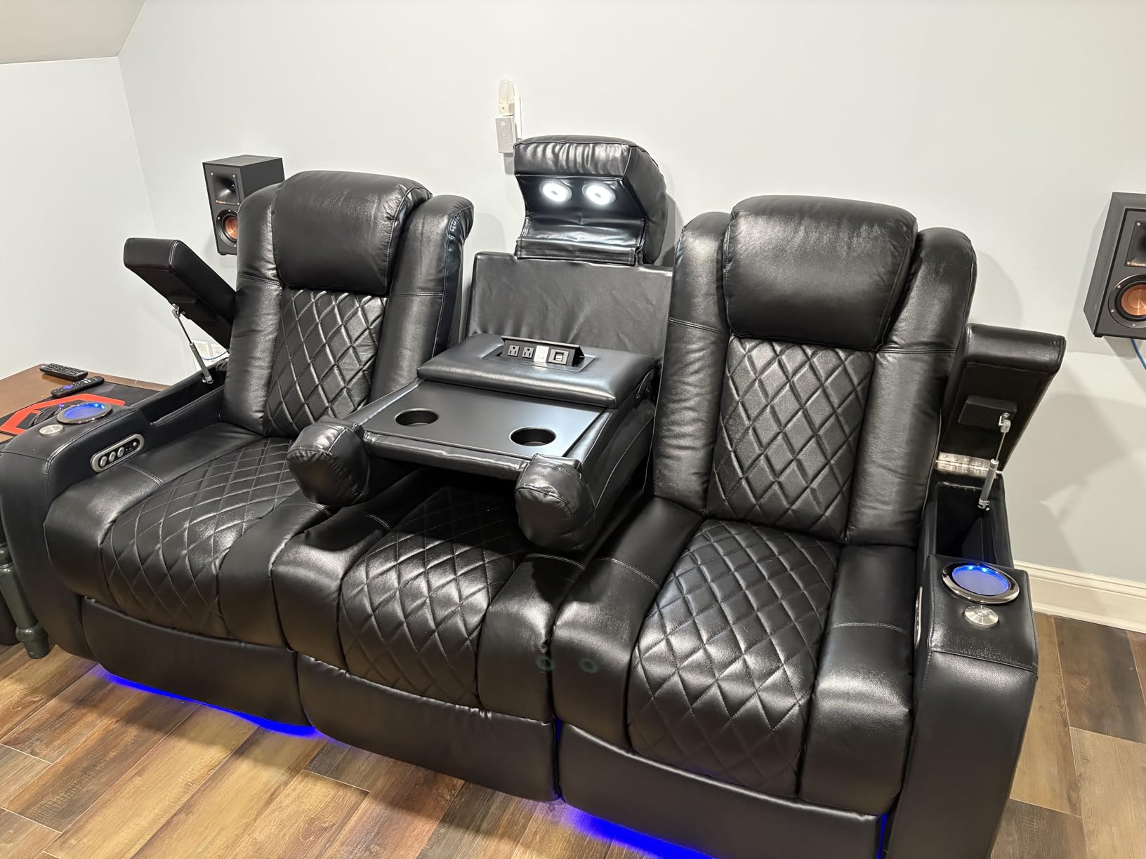 Valencia Home Theater Seating Tuscany 2025 3-Seat Power Recliner with Center Console - Top Grain Nappa 11000 Leather, Cool Gel Memory Foam, USB-C/A Charging, RGB Lights (Dark Chocolate) customer photo 2