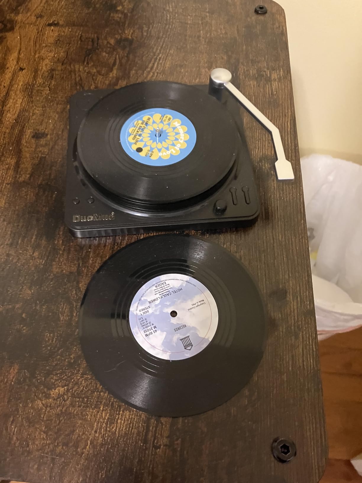 Funny Retro Record Coasters for Drinks with Vinyl Player Holder - Set of 6 Coaster White Elephant Gifts for Music Lovers, Conversation Piece Sayings,Housewarming Hostess Wedding Registry Gift Ideas customer photo 2