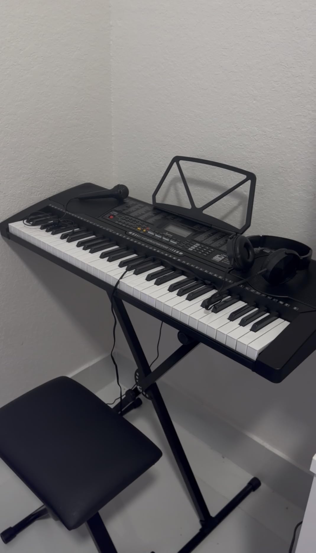 JIKADA 61 Key Portable Electronic Keyboard Piano, 3 Teaching Modes | Electric Keyboard Piano Set w/Lighted Keys, Stand, Stool, LCD Screen, Built-In Speakers, Headphones, Microphone, Note Stickers customer photo 1