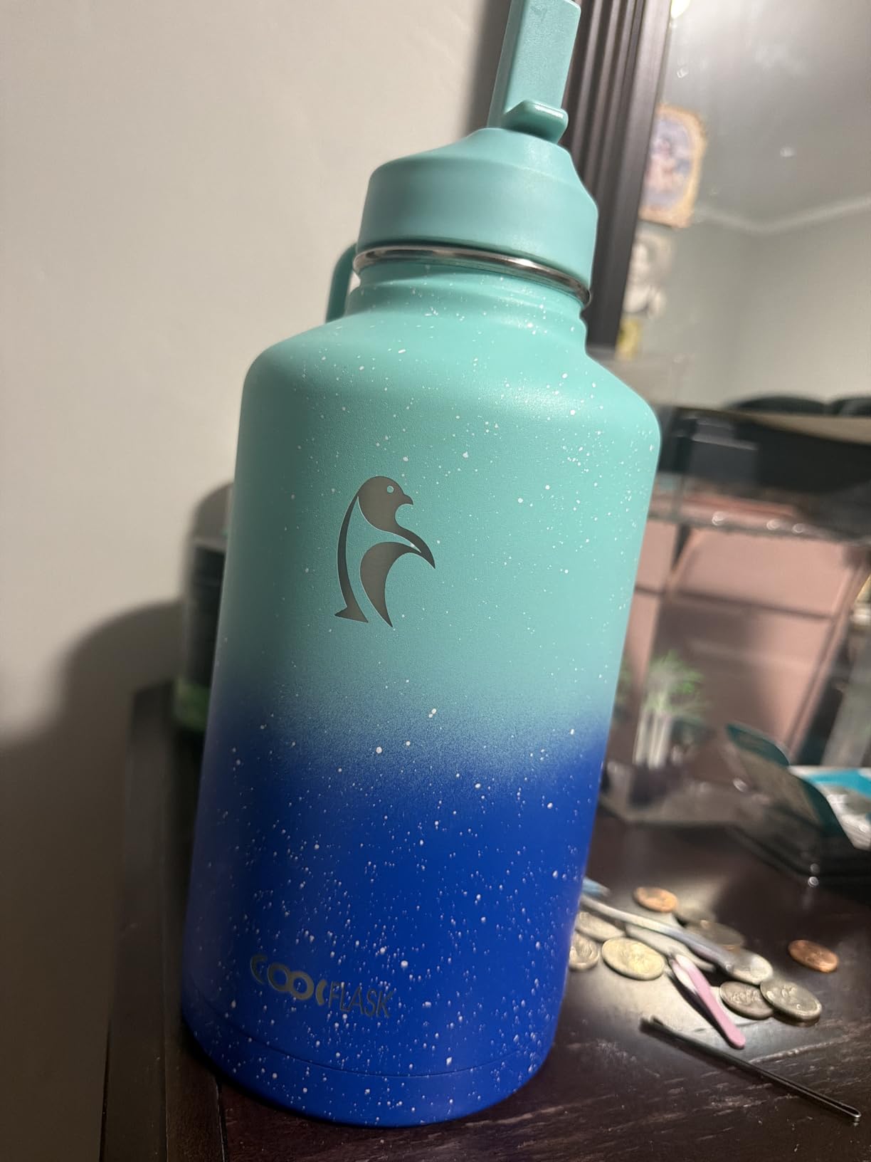 Coolflask Half Gallon Water Bottle Insulated with Straw & 3 Leakproof Lids | 64 oz Large Water Jug Stainless Steel Triple-Wall, Cold 48+h/Hot 24+h Dishwasher Safe, BPA-Free, for Sports Gym & Hiking customer photo 1