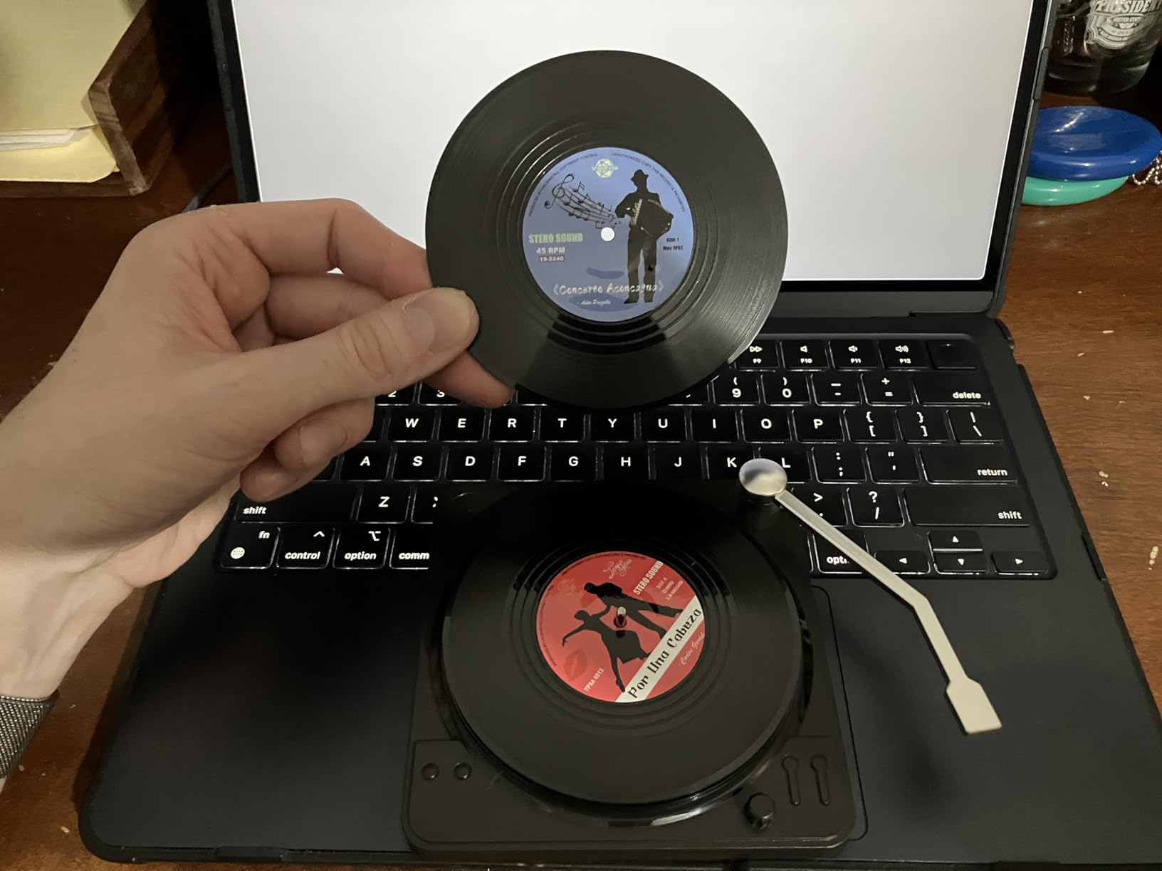 Retro Vinyl Record Coasters with Player, Set of 6 Music Coasters for Drinks customer photo 2