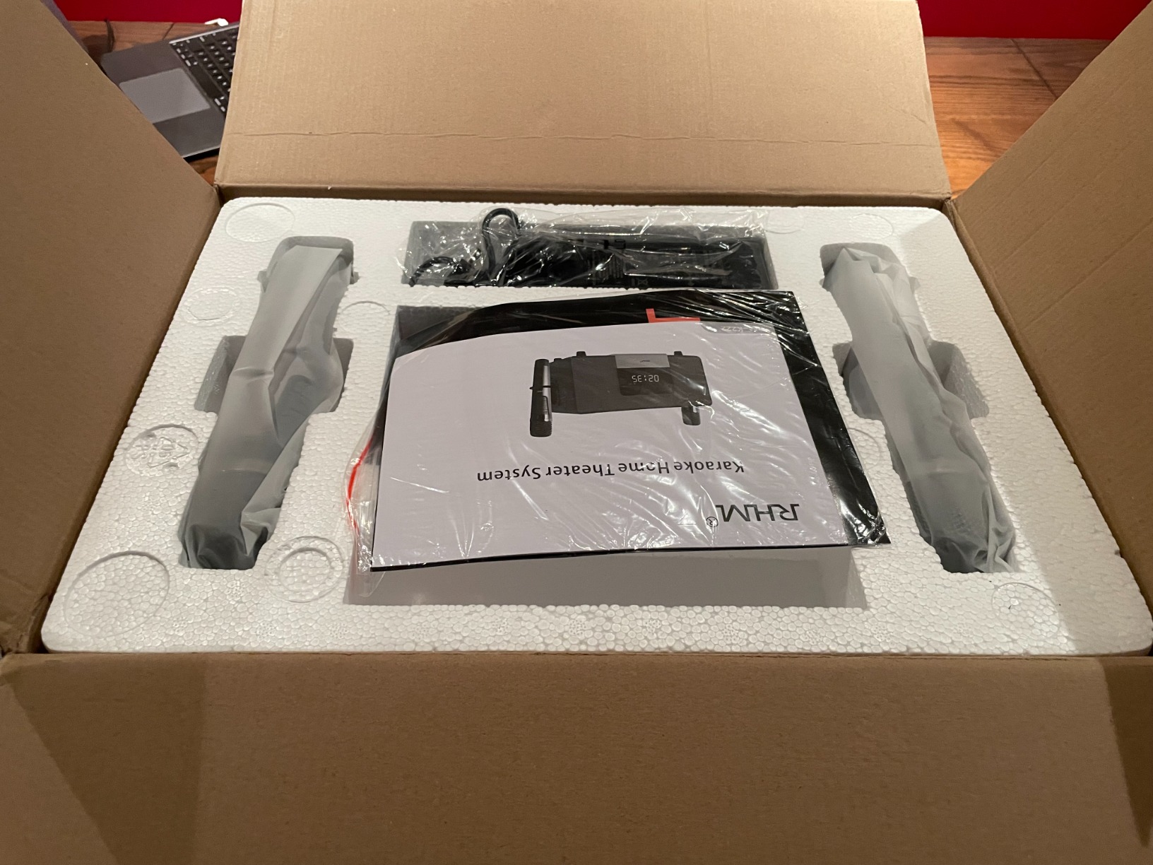 K222 Karaoke Machine, Connect to TV via Optical, with Powerful Sound, Deep Bass & 2 UHF Wireless Mics, Support Bluetooth/AUX/USB/PC, Wooden Karaoke System for Home, Singing Party, Christmas customer photo 2
