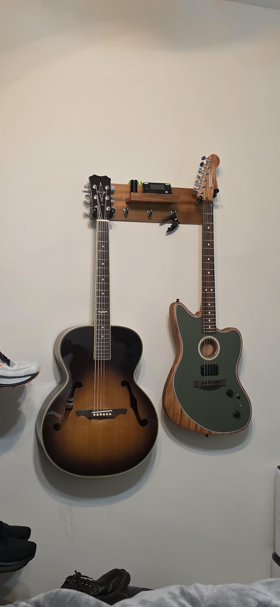 Guitar Wall Mount with 2 Rotatable Hook, Shelf, and Pick Holder | Wood Guitar Hanger, U-Shaped Hook, Rotatable Yoke, Guitar Wall Stand Rack for Acoustic, Electric, Bass customer photo 1