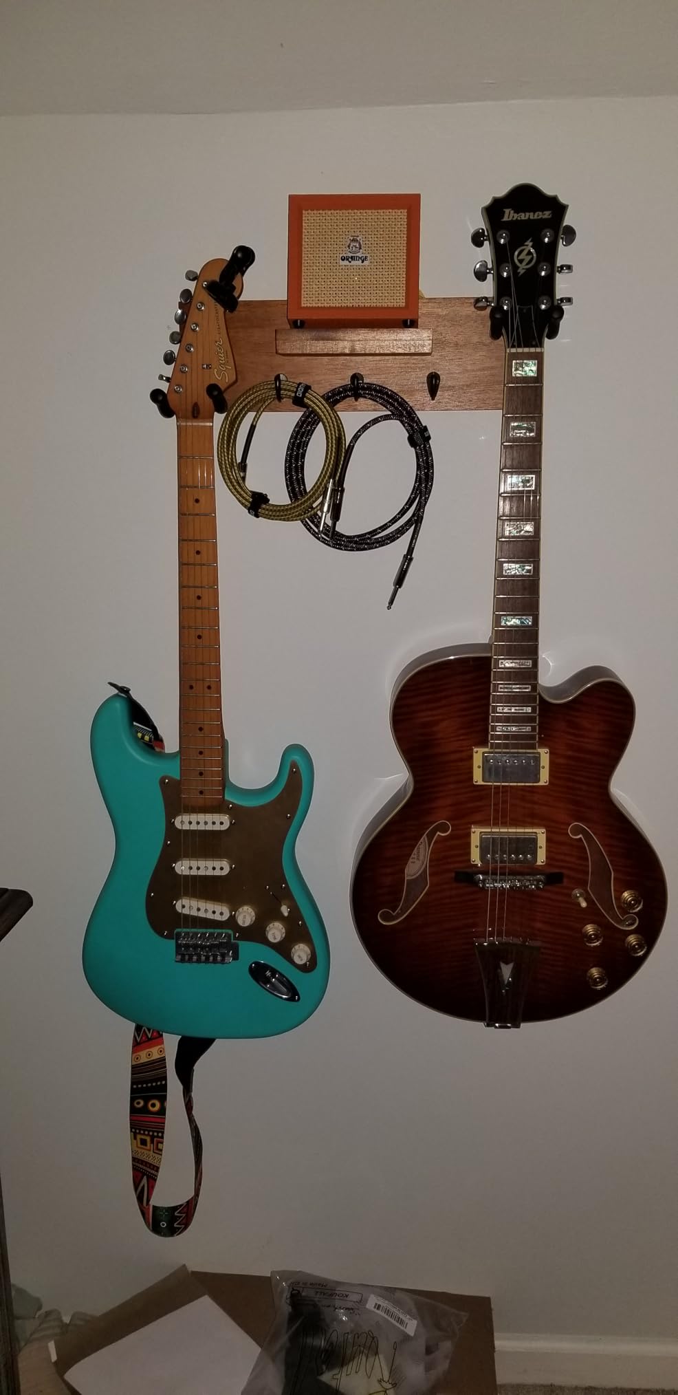 Guitar Wall Mount with 2 Rotatable Hook, Shelf, and Pick Holder | Wood Guitar Hanger, U-Shaped Hook, Rotatable Yoke, Guitar Wall Stand Rack for Acoustic, Electric, Bass customer photo 2