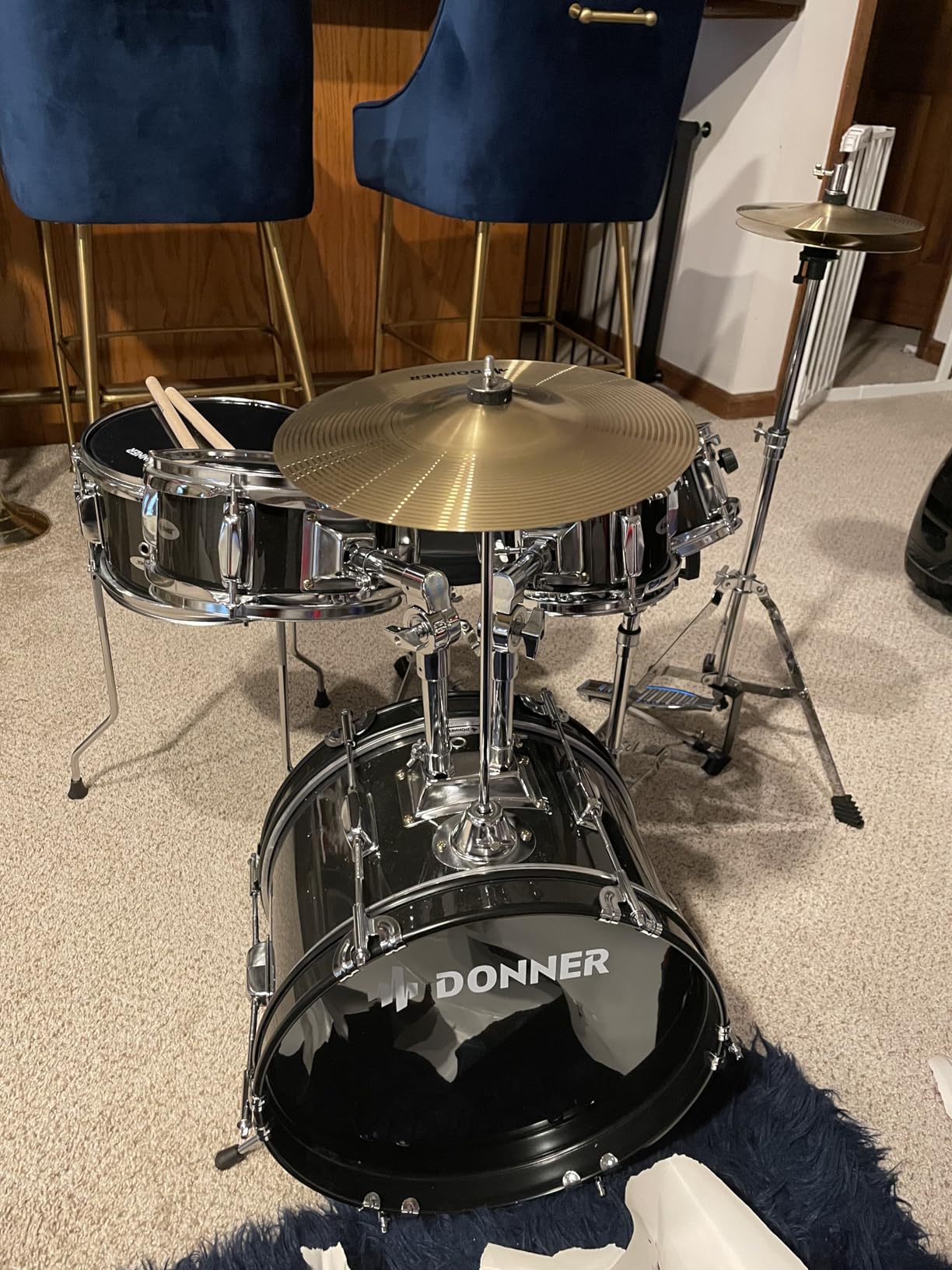 Kids Drum Sets-Donner 5-Piece for Beginners, 14 inch Junior Drum Kit, with Adjustable Throne, Cymbal, Hi-Hat, Pedal & Drumstick, Present for Child-Blue customer photo 2