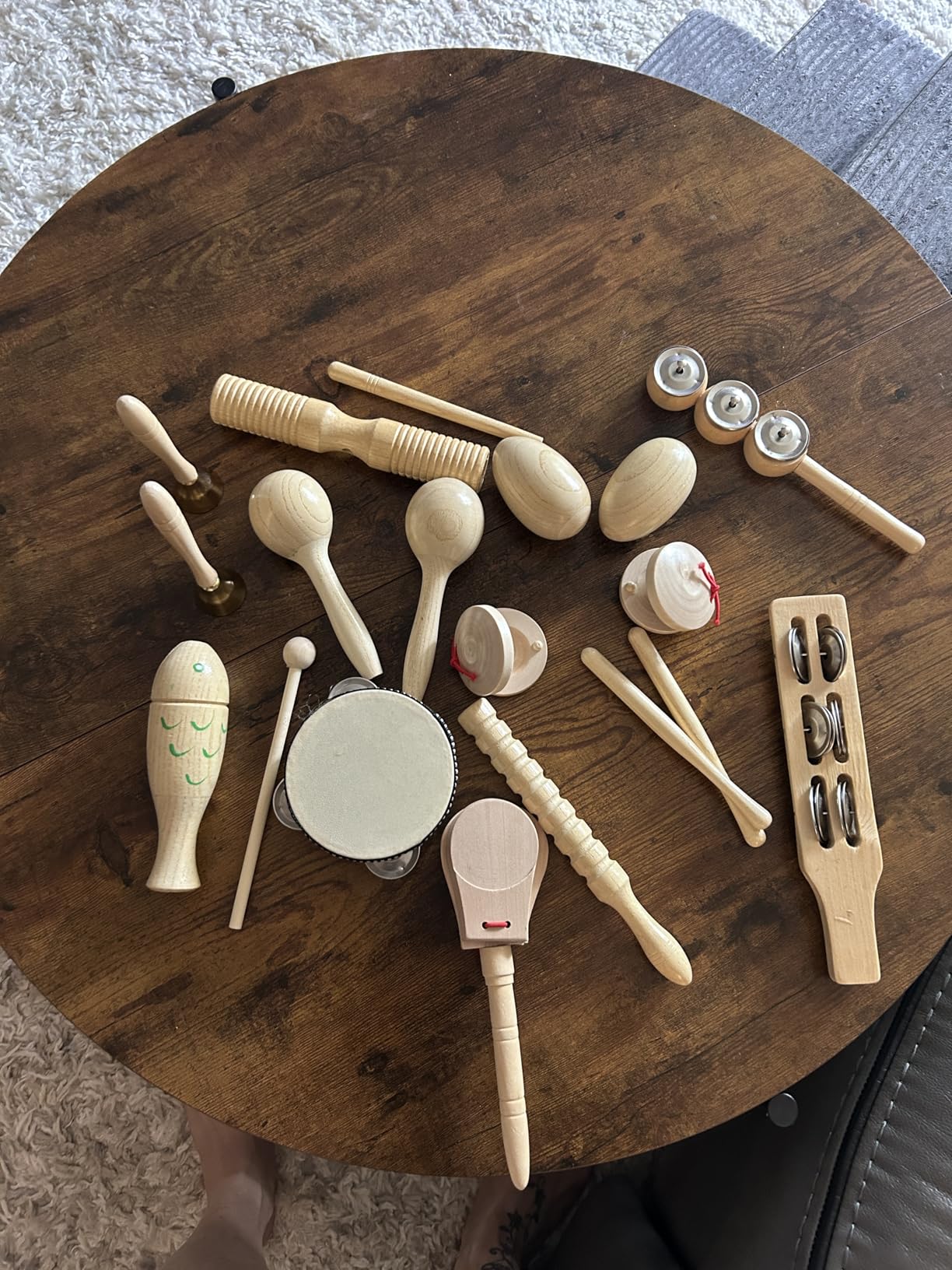 Musical Instruments Set, 15PCS Natural Wooden Percussion Tambourine Maracas Bells Instruments, Educational Music Kit with Storage Bag Birthday customer photo 1