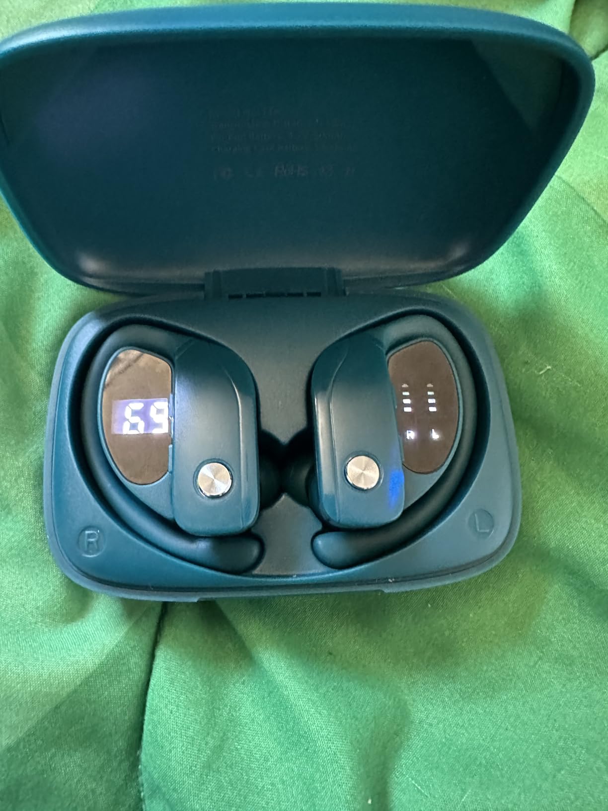 bmani Ear Buds Wireless Earbuds Bluetooth Headphones with 80H Playtime LED Display Case, Over-Ear Hook with Mic, Stereo Sound, Easy Button Controls, Sports Earphones for Running Workout Gym Green customer photo 2