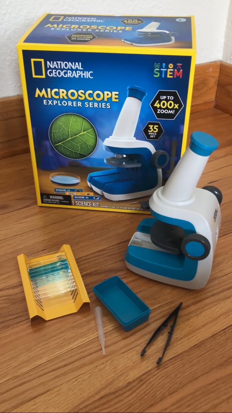 National Geographic Microscope for Kids with Up to 400x Magnification | Prepared and Blank Slides, Rock and Mineral Specimens, Easy-to-Use Science Kit, STEM Project Toy, Ages 6+ customer photo 1