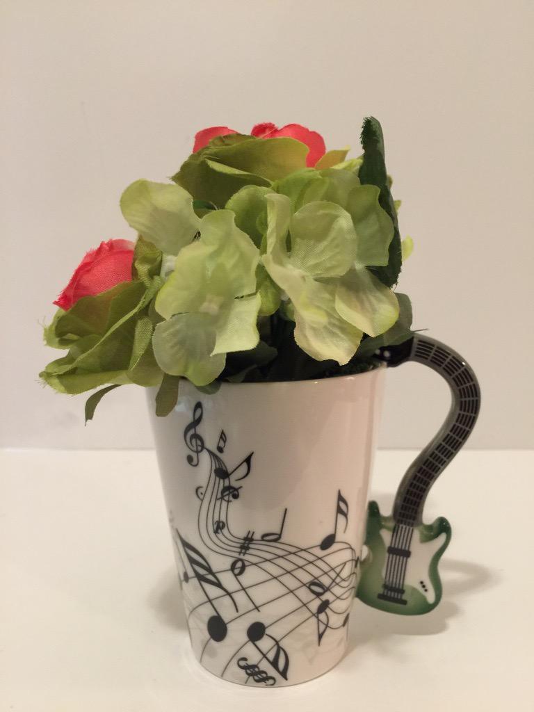 LanHong Red Saxophone Mug 13.5oz Music Coffee Cup for Saxophone Players | 3D red saxophone handle, music staff design, sturdy ceramic, fun music gift customer photo 1