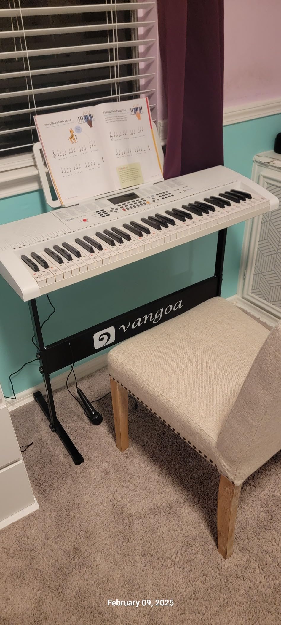 Vangoa White Electric Piano Keyboard 61 Light Up Key with Stand | Full size lighted keys, 3 teaching modes, 600 tones, 400 rhythm, 50 demos, durable stand, quality sound customer photo 1
