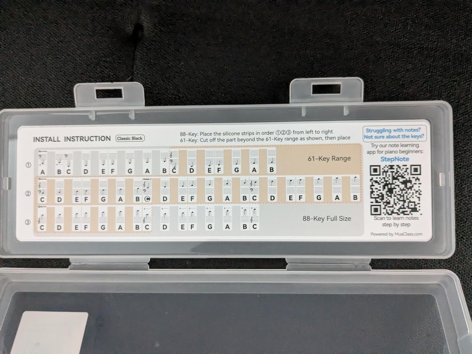 BEATBIT Piano Note Guide for Beginners, Removable, Rainbow | Silicone alternative to piano keyboard stickers, reusable piano key labels, for 88/61 keys, no adhesive, storage box included customer photo 2