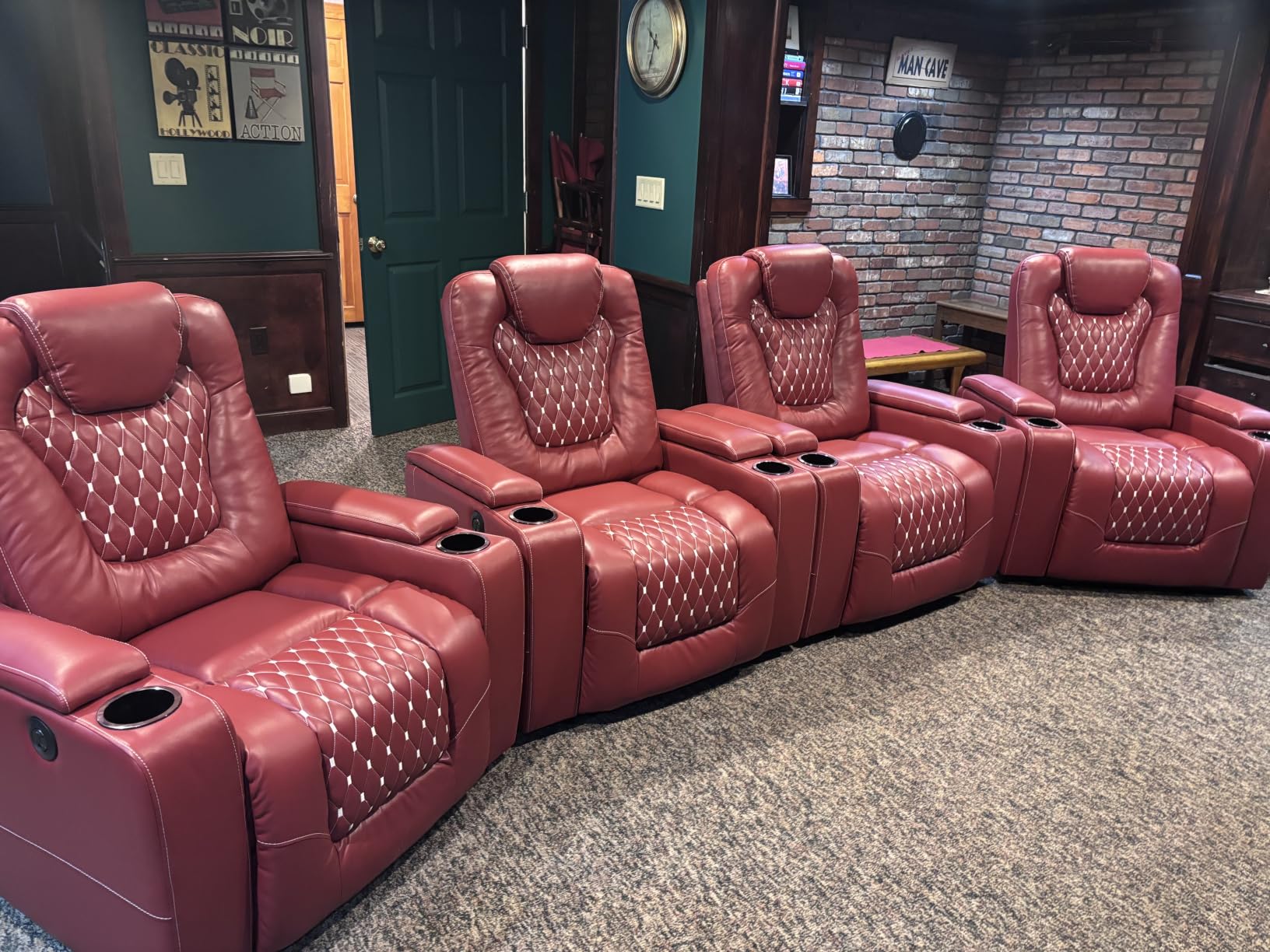 ANJ Power Recliner Chair Set of 3, Electric Soft Faux Leather Reclining Home Theater Seating - USB Ports, Cup Holders, Hidden Arm Storage Movie & Media Room Chairs (Black) customer photo 2