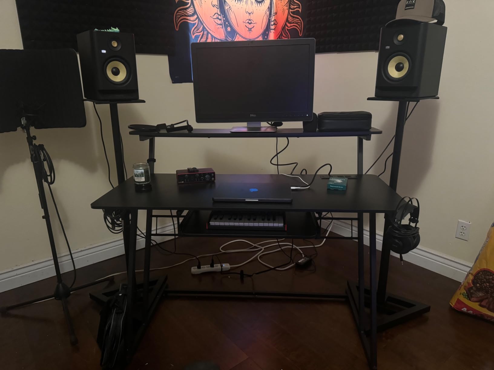 Music Studio Desk, Music Production Workstation with Power Outlets and RGB LED Lights, Recording Studio Table Desks for Music Producer for Home, Black customer photo 1