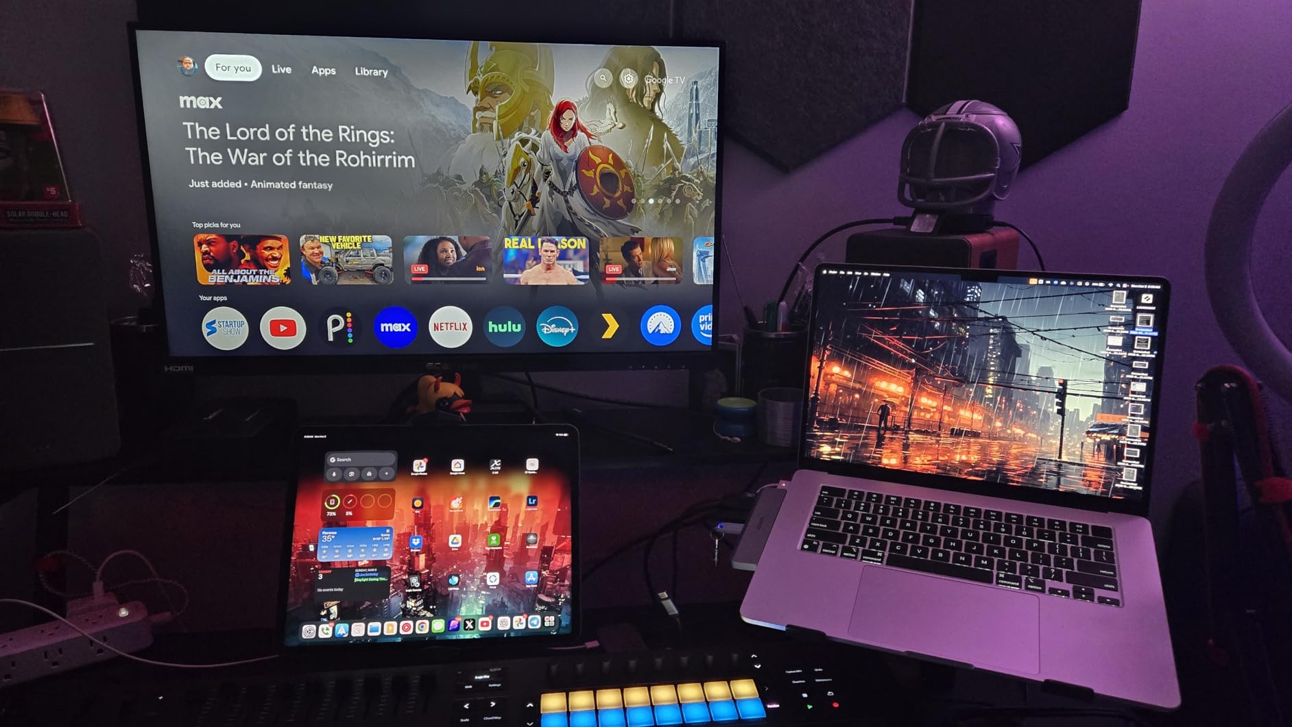 Music Studio Desk, Music Production Workstation with Power Outlets and RGB LED Lights, Recording Studio Table Desks for Music Producer for Home, Black customer photo 2