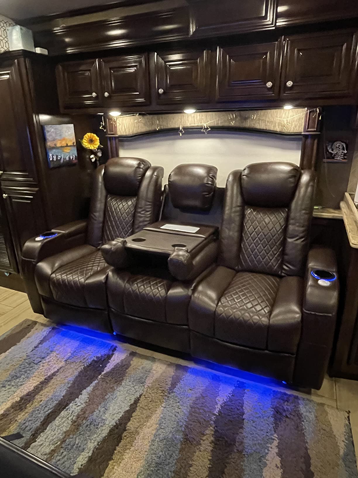 Airadlis Dual Power Home Theater Seating with 7-Color LED, Black, Row of 3 | Zero gravity recliner sofa, USB and Type-C charging, swivel tray and cup holder, lumbar pillow, 4