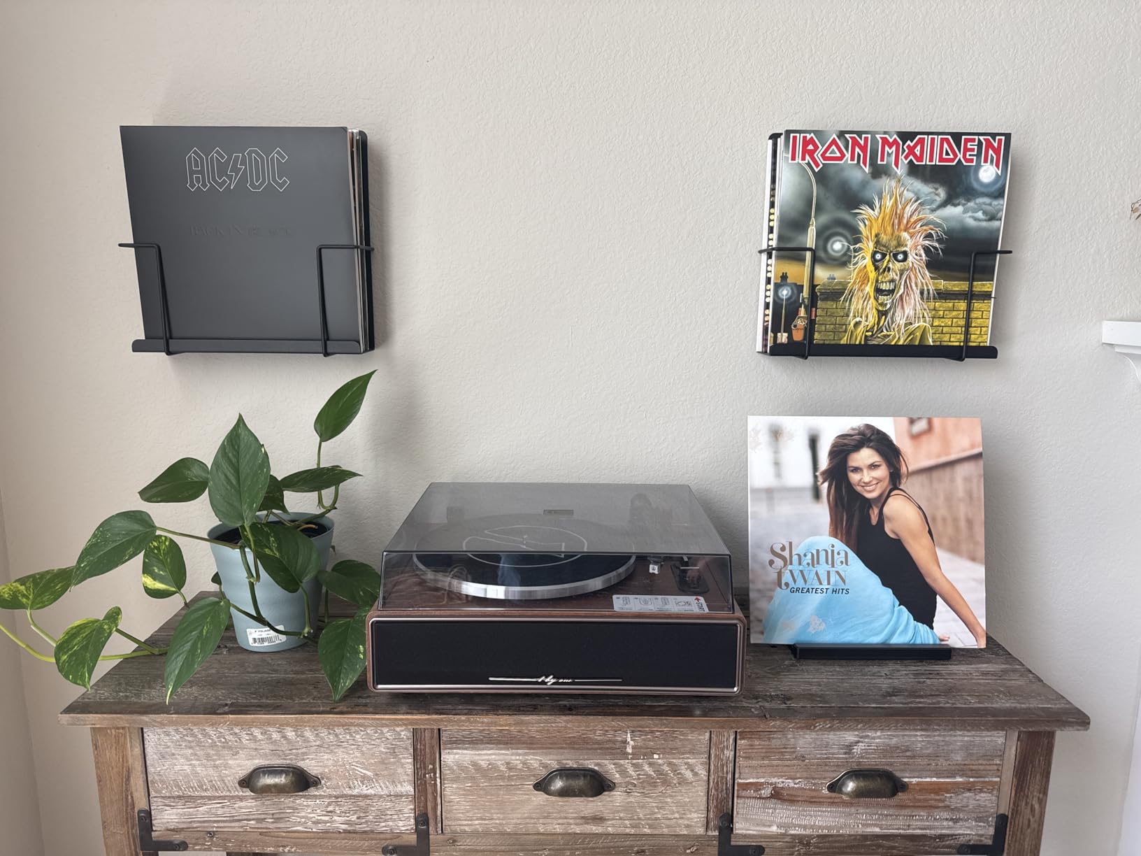Vinyl Record Storage Wall Mount Display Shelf - Matte Black 2-Pack | Premium one-piece solid-steel record holder - Holds 15 LPs per shelf - Gallery-style album art - Designed in Australia customer photo 1