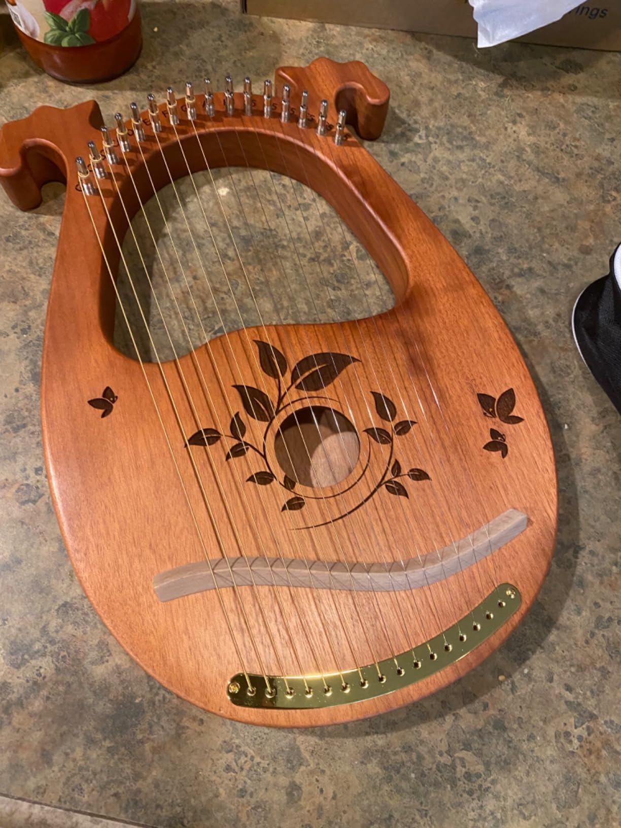 Lyre Harp Mahogany with Tuning Wrench and 16 Metal Spare String Set | Manual Picks Black Gig Bag, Metal String Lyre Instrument Kit, Suitable for Kids Adult Professional Beginner, Music Lovers Gift customer photo 1