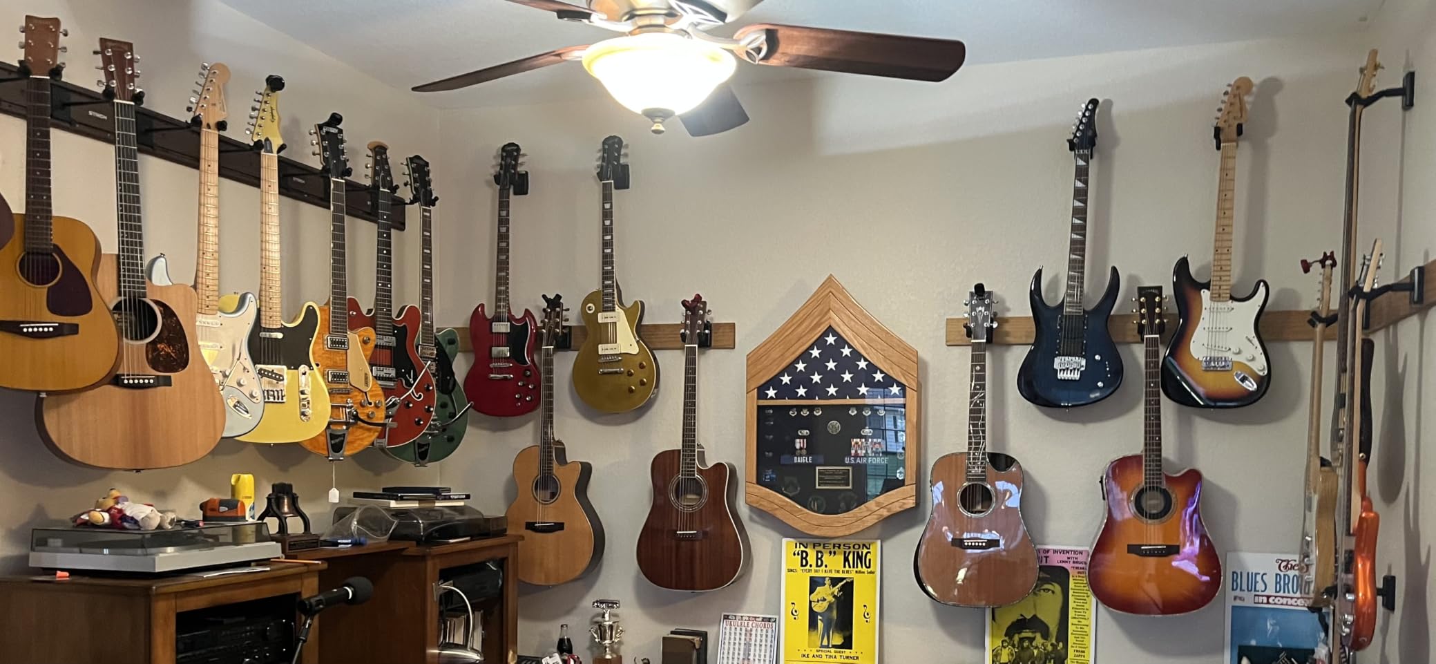 STRICH Guitar Wall Mount Hangers - Holds 5 Guitars, Aluminum Painted Black, Strong Aluminum Metal Stand Rack, Adjustable Display Set, SMH-05W customer photo 1