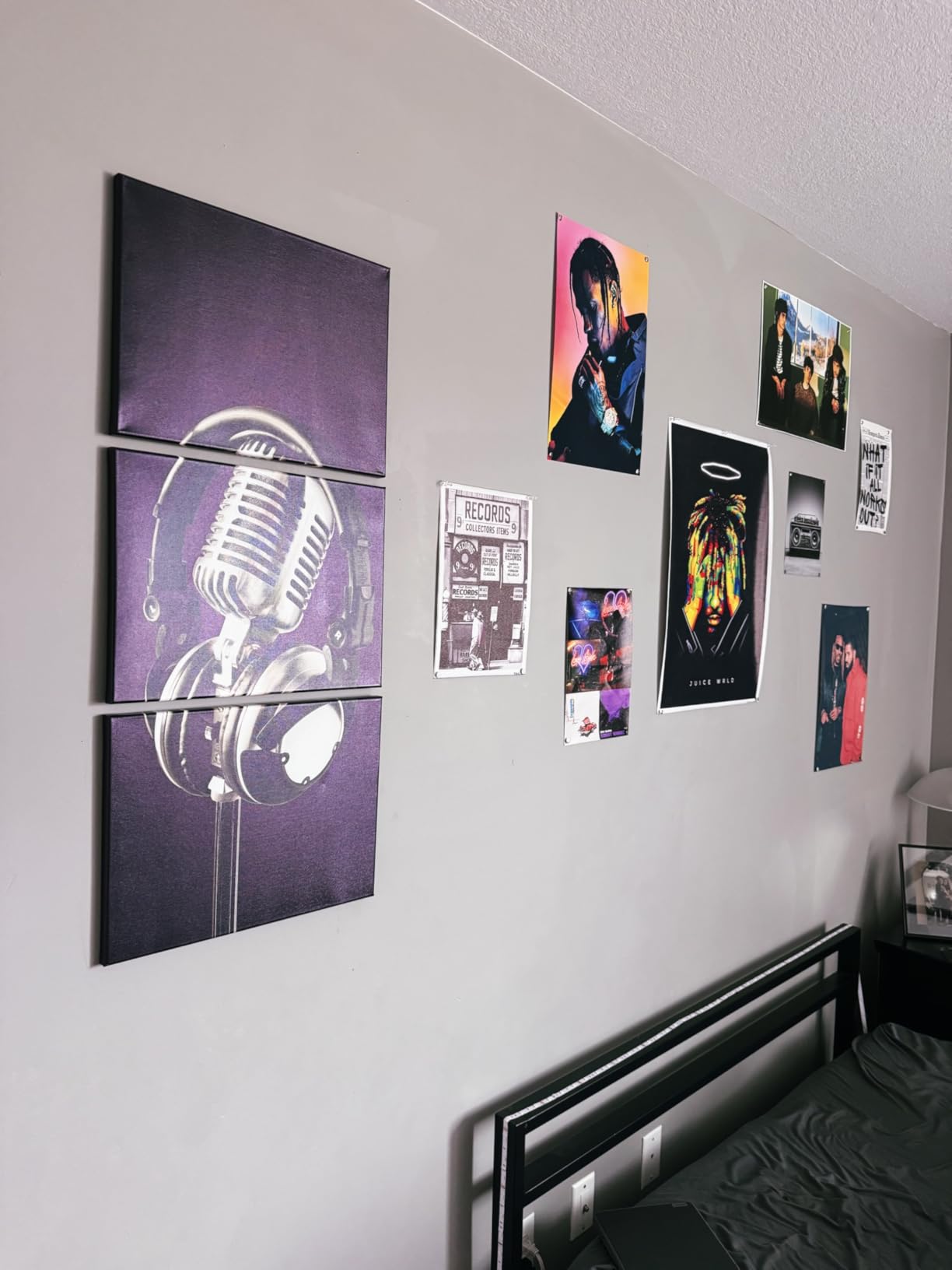 Apicoture Music Canvas Prints Artwork Black And White Headphones And Microphones Musical Instruments Pictures Wall Art Decor Music Studio Wall Art Framed 12x16x3 Panels customer photo 1