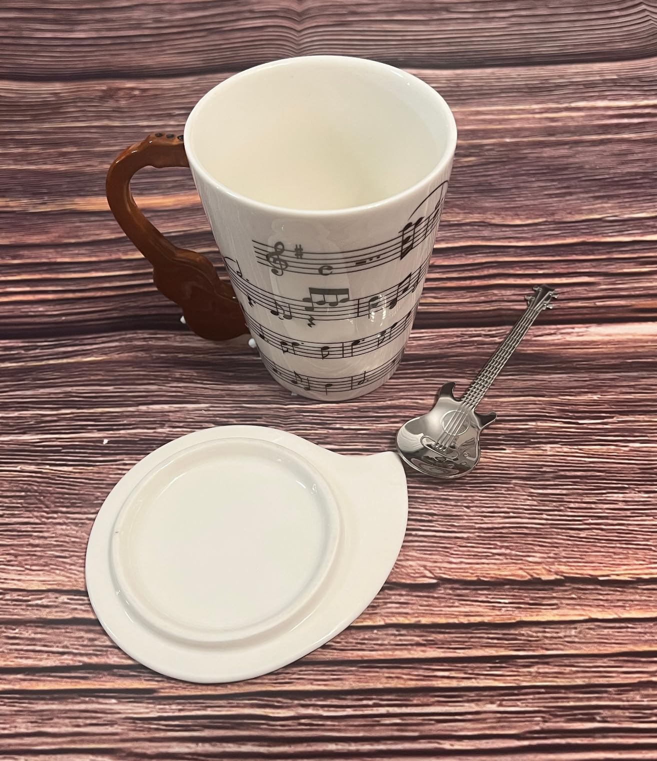 Guitar Novelty Mug Unique Musical Gift Coffee Cup with Cool Music Themed Lid & Guitar Handle Design & Guitar Spoon, Great Gifts for Music Teachers,&guitarLoversfor Holidays,Fathers Day,Men,Woman customer photo 1