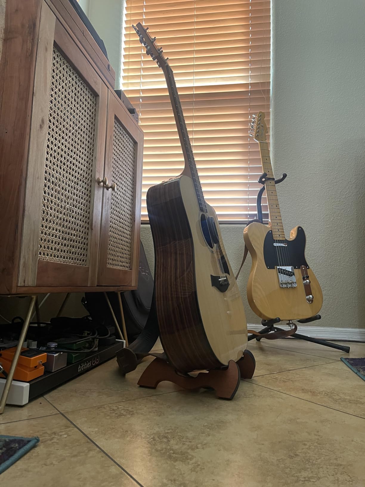 WINGO Wood Guitar Stand Portable Folding for Acoustic Electric Classical | Fits Most Gig Bags, Carry Bag Included, Fully Assembled customer photo 1