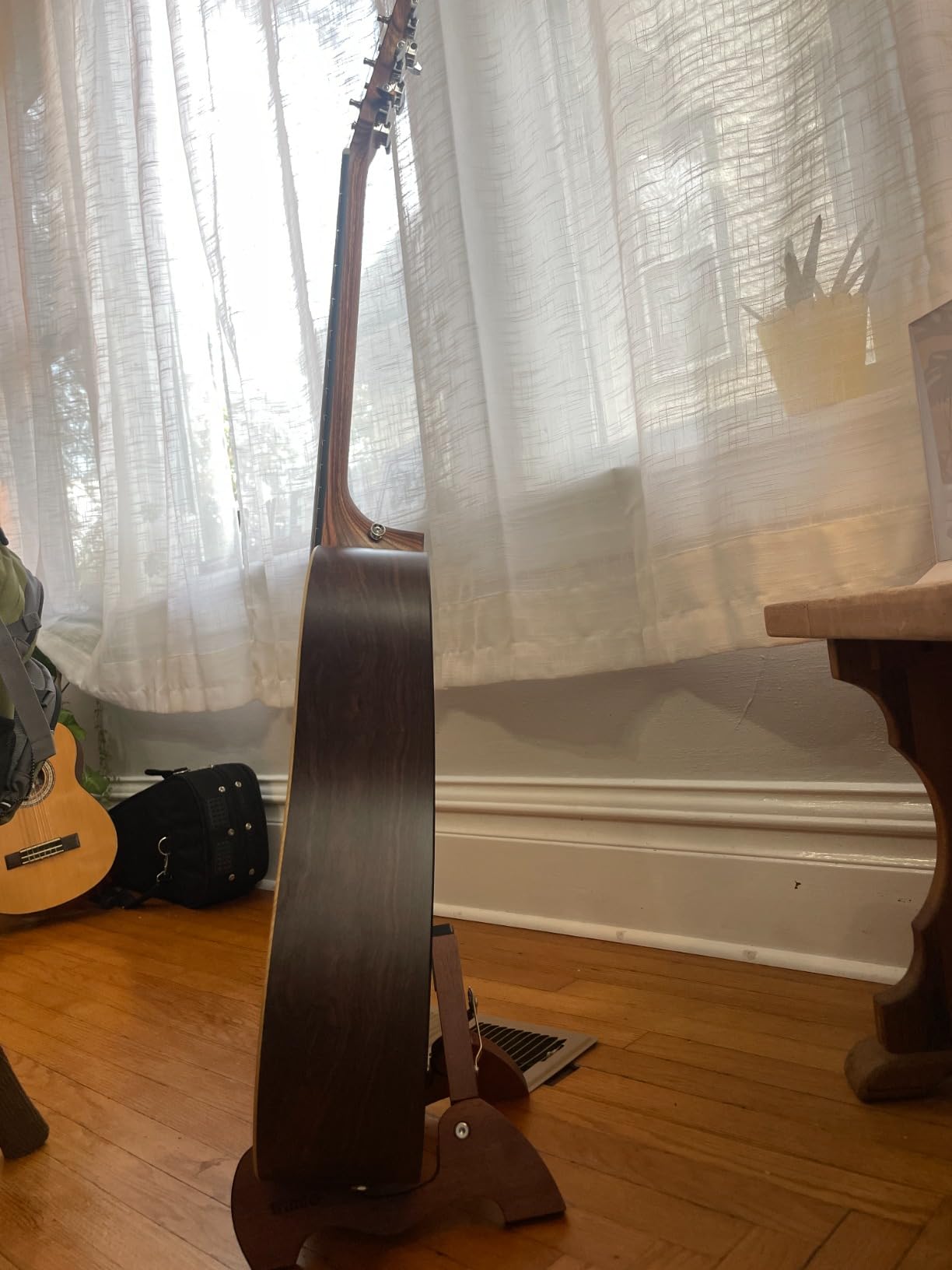 WINGO Wood Guitar Stand Portable Folding for Acoustic Electric Classical | Fits Most Gig Bags, Carry Bag Included, Fully Assembled customer photo 2