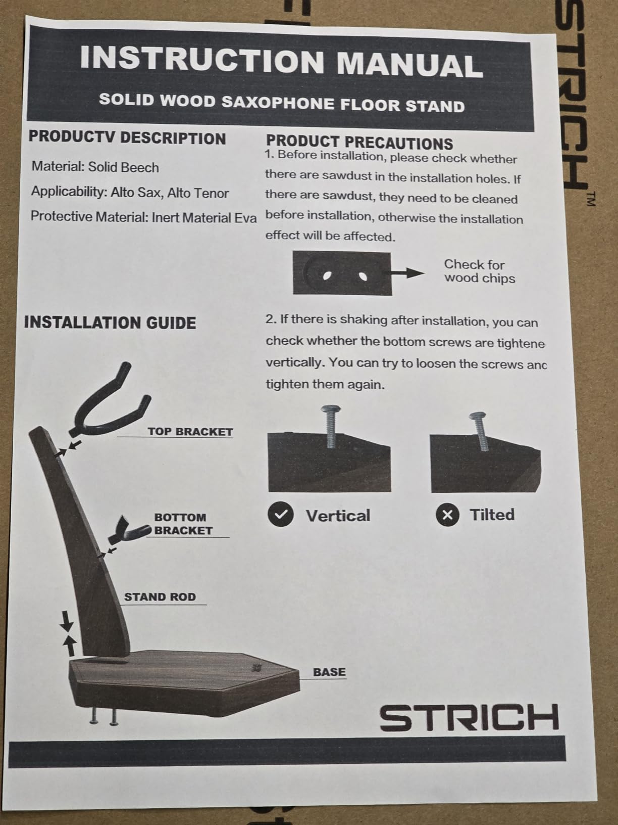 STRICH Wooden Saxophone Stand Display For Alto Tenor Sax, Handmade Solid | Wood Floor Stand Holder Colour Walnut, Weighted Heavy Base (FH-4, Sax) customer photo 1