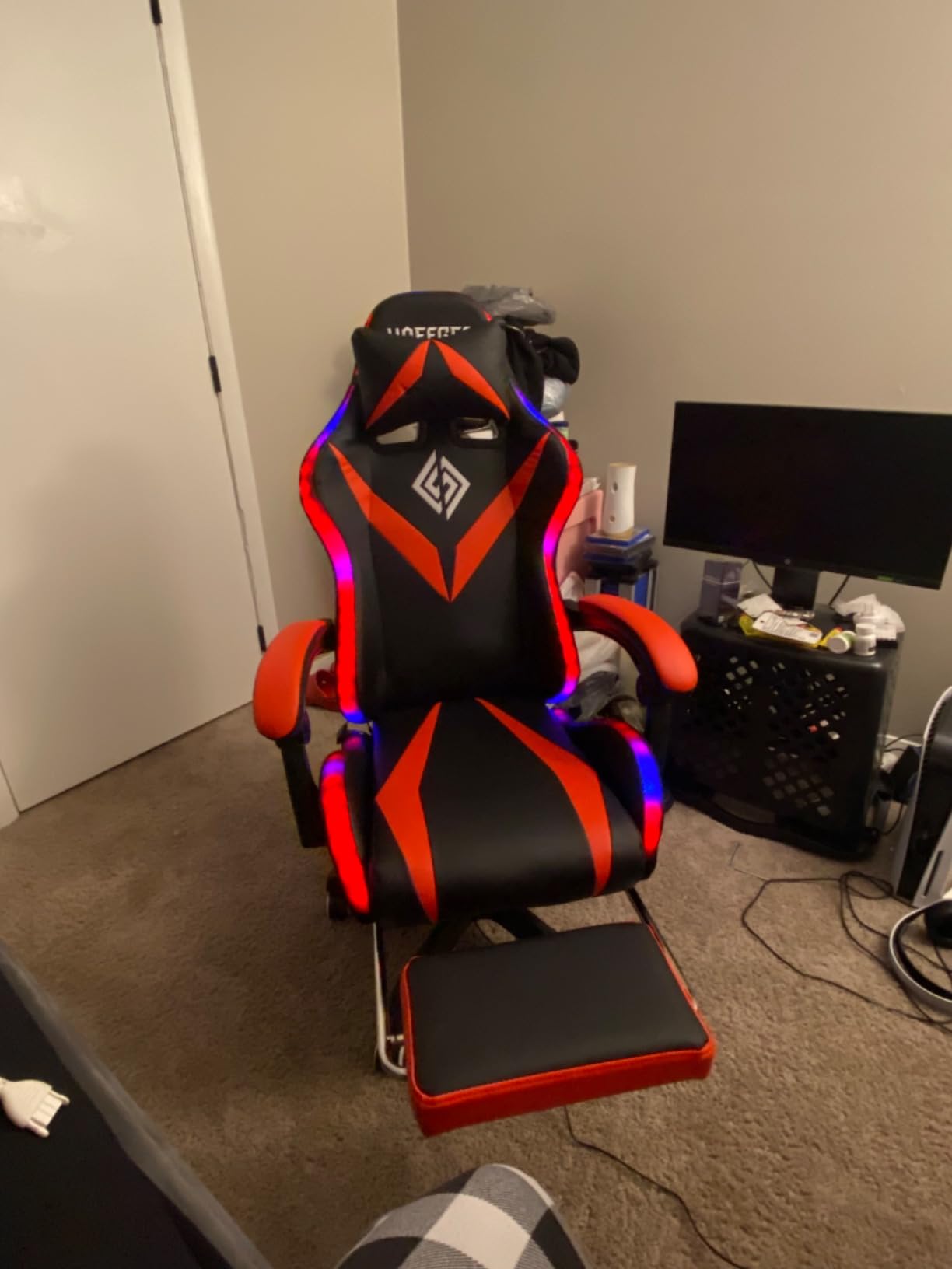 RGB Gaming Chair with Speakers Massage Ergonomic Computer Chair Red+Black | Bluetooth Video Game Chair with Lights Reclining Gamer Chair with Footrest Game Chairs for Adults Computer Office Desk Chair customer photo 1